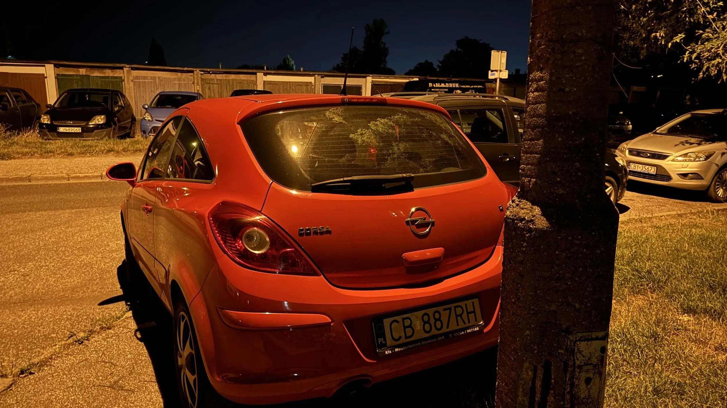 Przycupnął na trawniczku