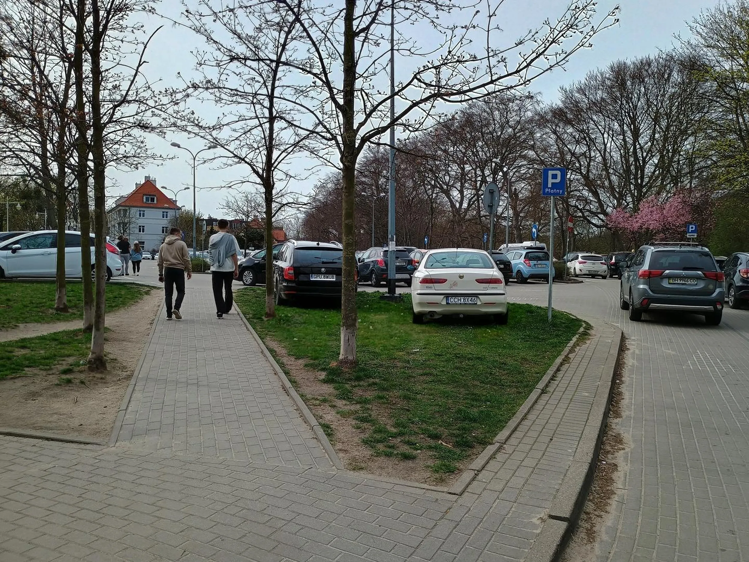 Kmiot uważa że jak nie ma miesca parkingowego, to stanie sobie na trawie swym gruzem. Niedziela 7.04.2024 Gdynia parking przy klifach, ulica Orłowska, godzina 15:29
