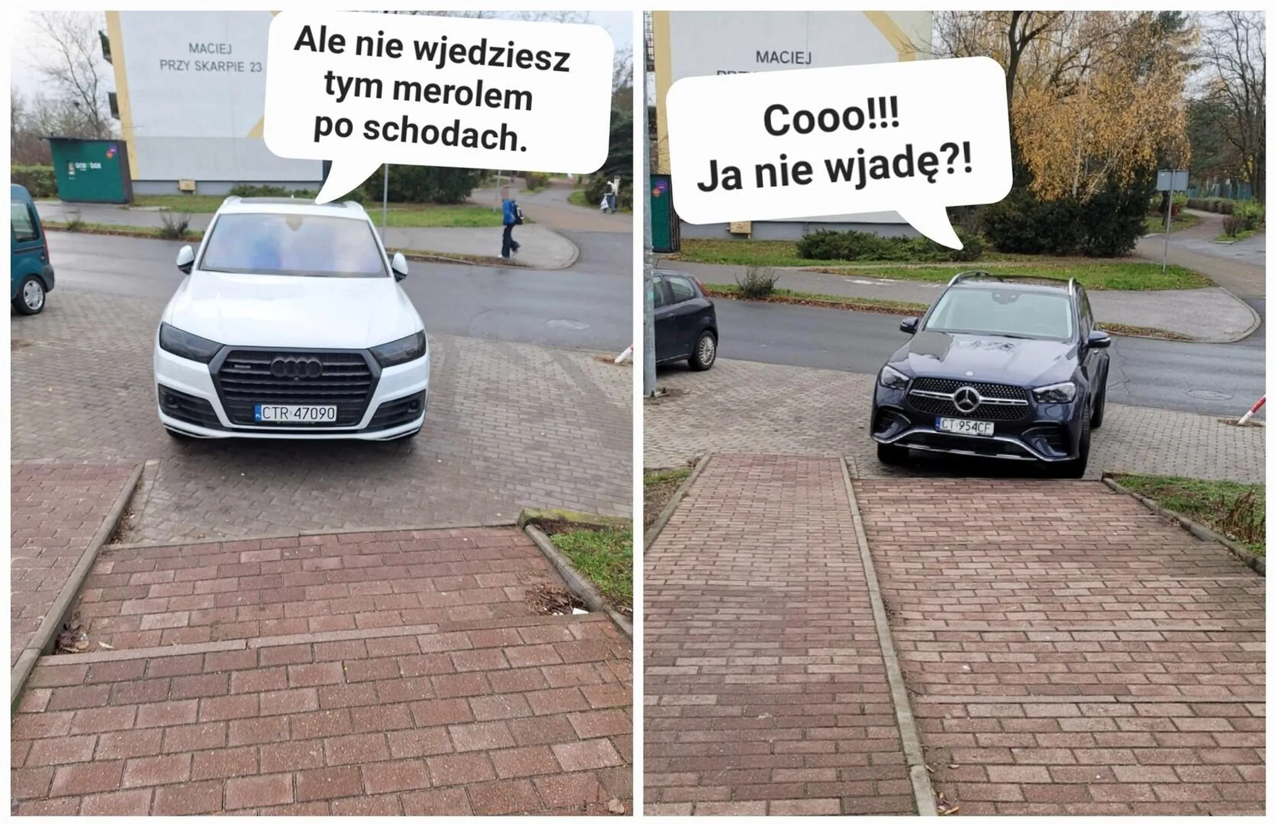 Samochód klasy premium co się pcha na schody. Pewnie tak było na reklamie.