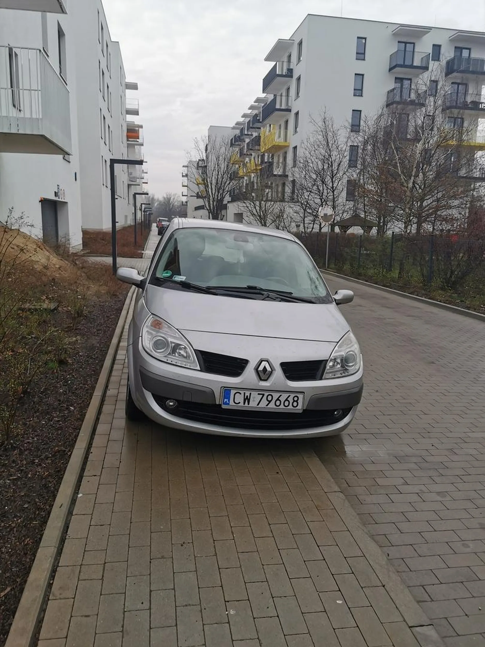 Kierowca tego starego Renault musiał albo wygrać prawko jazdy w czipsach, albo być bitym w dzieciństwie, bo tak ułomnie zaparkowanego samochodu to nie widziałem od kilku miesięcy.  Radziłbym przesiadkę do komunikacji miejskiej zanim ktoś ucierpi.