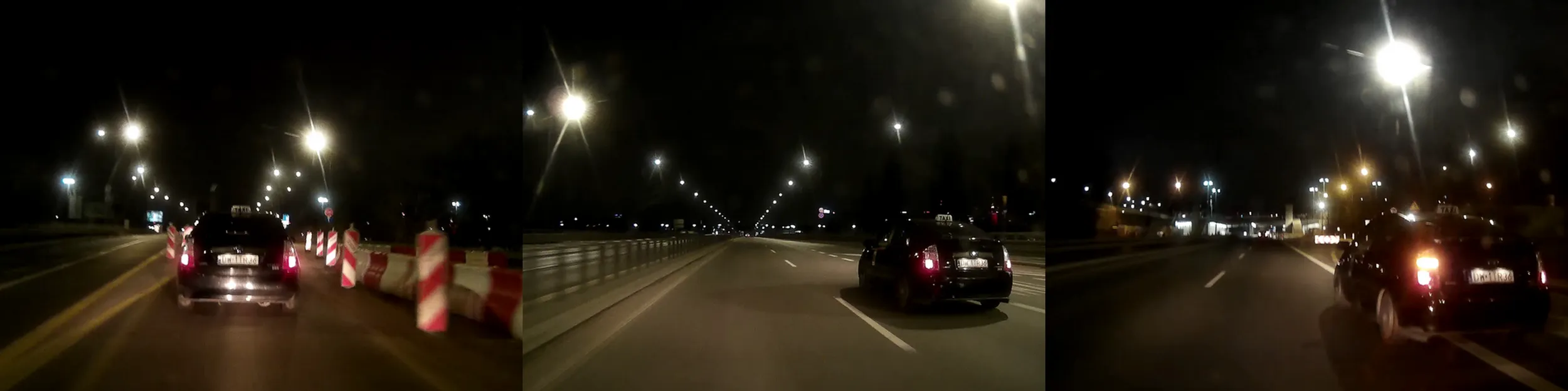 Taksówkarze to naprawdę ameby umysłowe i ten pacan jest najlepszym przykładem. Na pierwszym obrazie widzimy go na zwężeniu do jednego pasa gdzie wlókł się, a przez podwójną ciągłą nie było możliwości go wyprzedzić. Na drugim obrazie pan cierp jedzie sobie środkiem, chociaż buspas jest również dla taksówek, więc powinien na niego zjechać skoro chce się wlec. Wyprzedziłem go więc lewym pasem, ale musiało go to rozzłościć bo dopiero wtedy zjechał na buspas i zaczął się ze mną ścigać wyprzedzając mnie prawą stroną i finalnie zajeżdżając mi drogę na zwężeniu, a manewr wykonał na ciągłej linii co widać na trzecim obrazie. Ewidentnie szedł na konfrontację bo zamiast brać mnie z lewej strony jak normalny kierowca, to wpychał się z prawej i to na zwężeniu. A wszystko to w nocy przy zerowym ruchu. Jakim bałwanem trzeba być żeby odwalać takie cyrki...