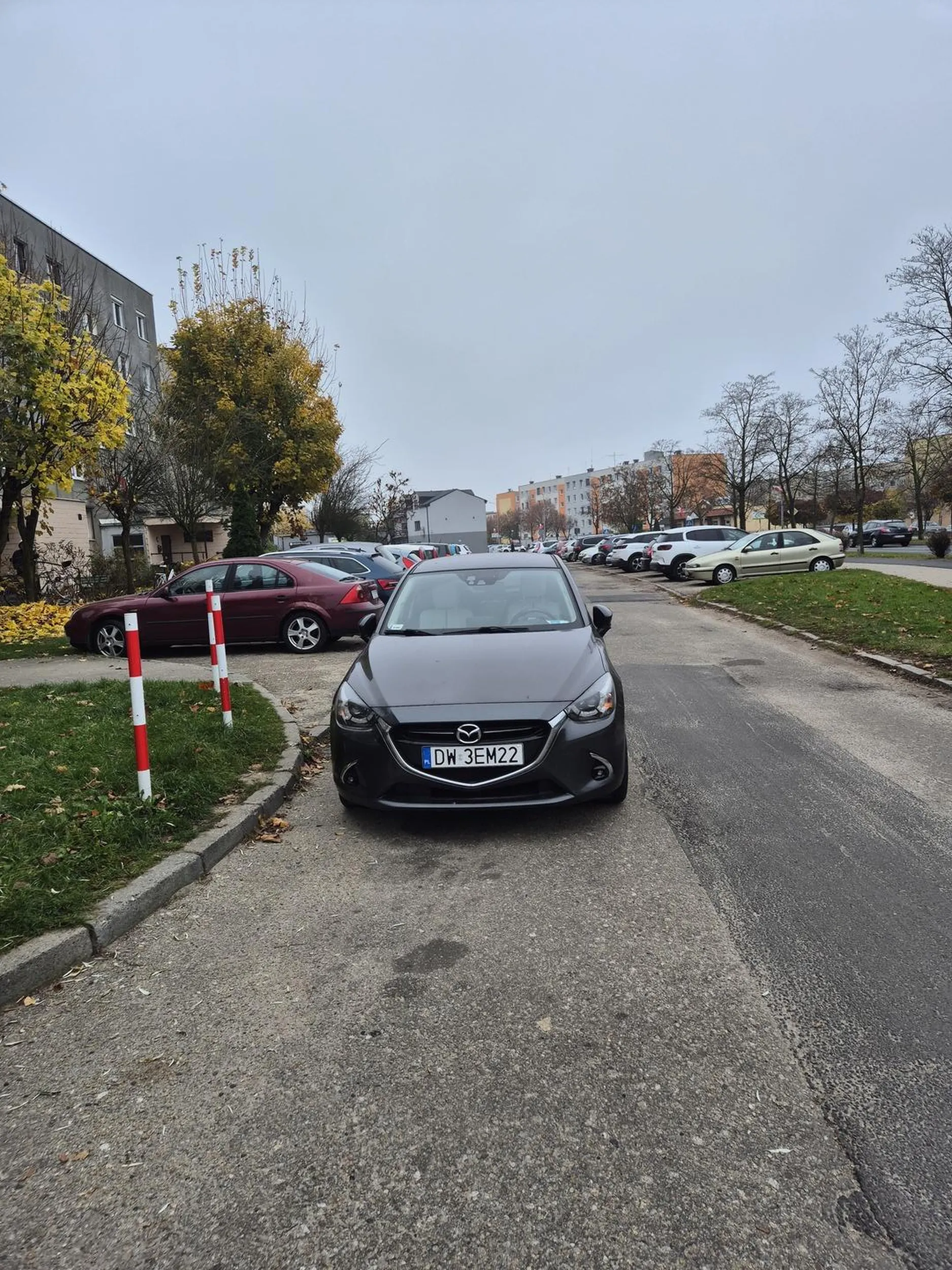 Parkuje tak od kilku lat już tym lub drugim samochodem. Na uwagi reaguje agresją. To dojazd do ponad 100 miejsc parkingowych na osiedlu. W odległości max 30m ma sporo miejsca do parkowania.