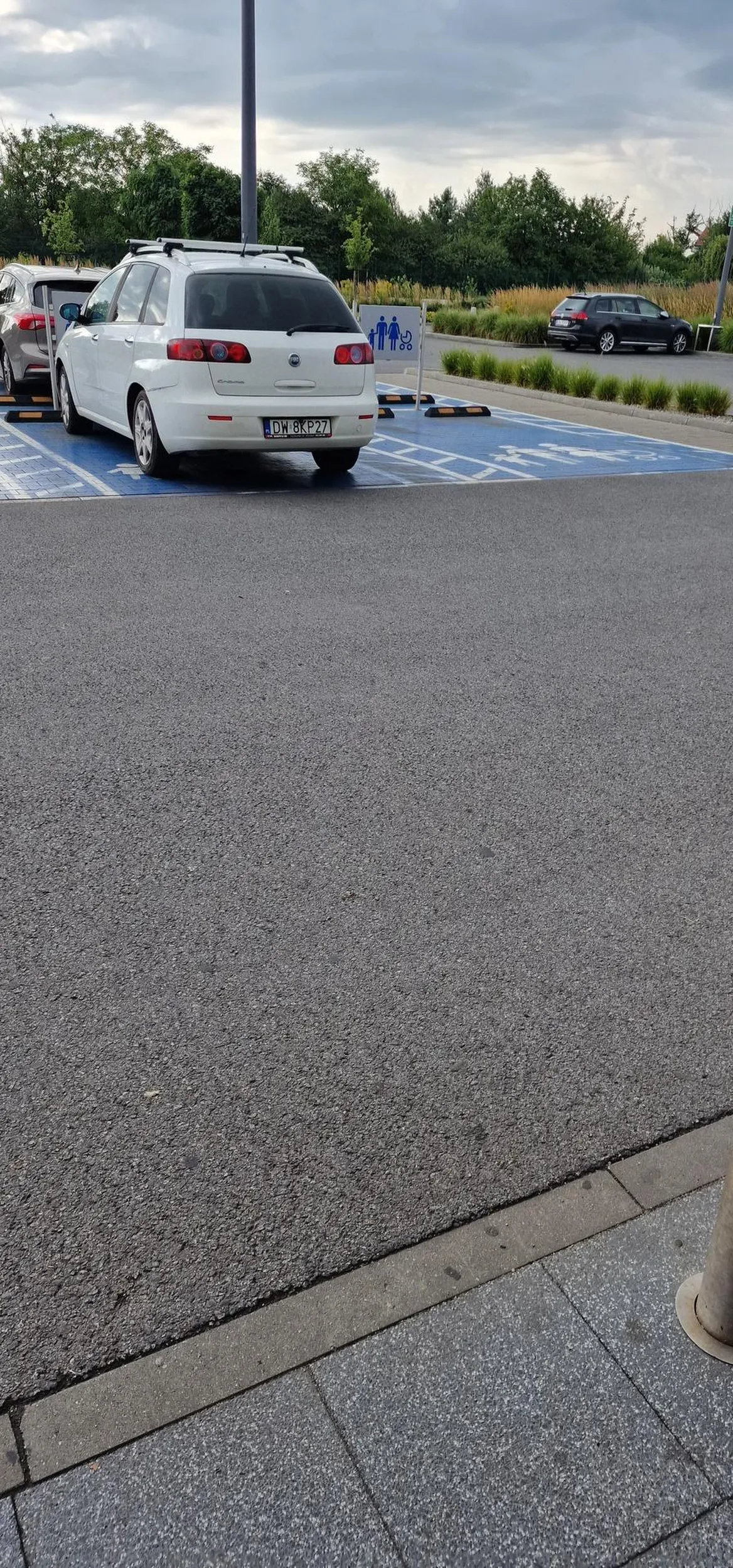 Parkowanie na Lidlu na Jagodnie na miejscu dla rodzin z dziećmi. Wysiadło dwóch dorosłych bezmozgow, bo nie można ich inaczej nazw