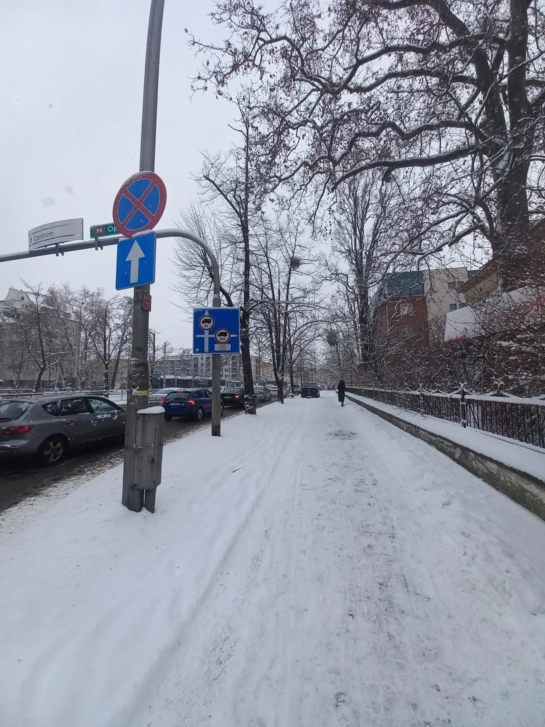 Parkowanie i jeżdżenie po chodniku, bo jak śnieg przykrył to się przecież nie liczy.