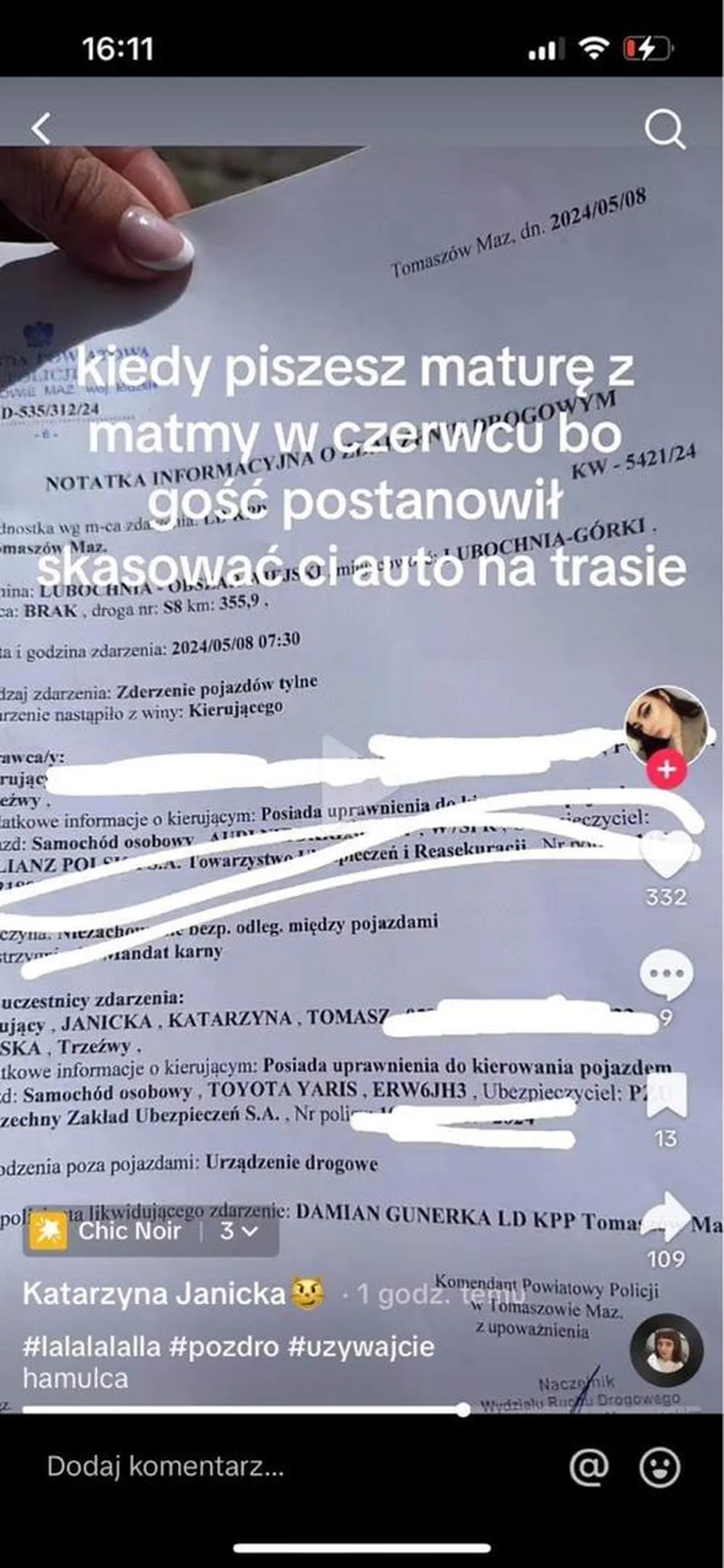 wymusza wypadki na autostradzie żeby nagrać tiktoka uwaga nierereformowalna