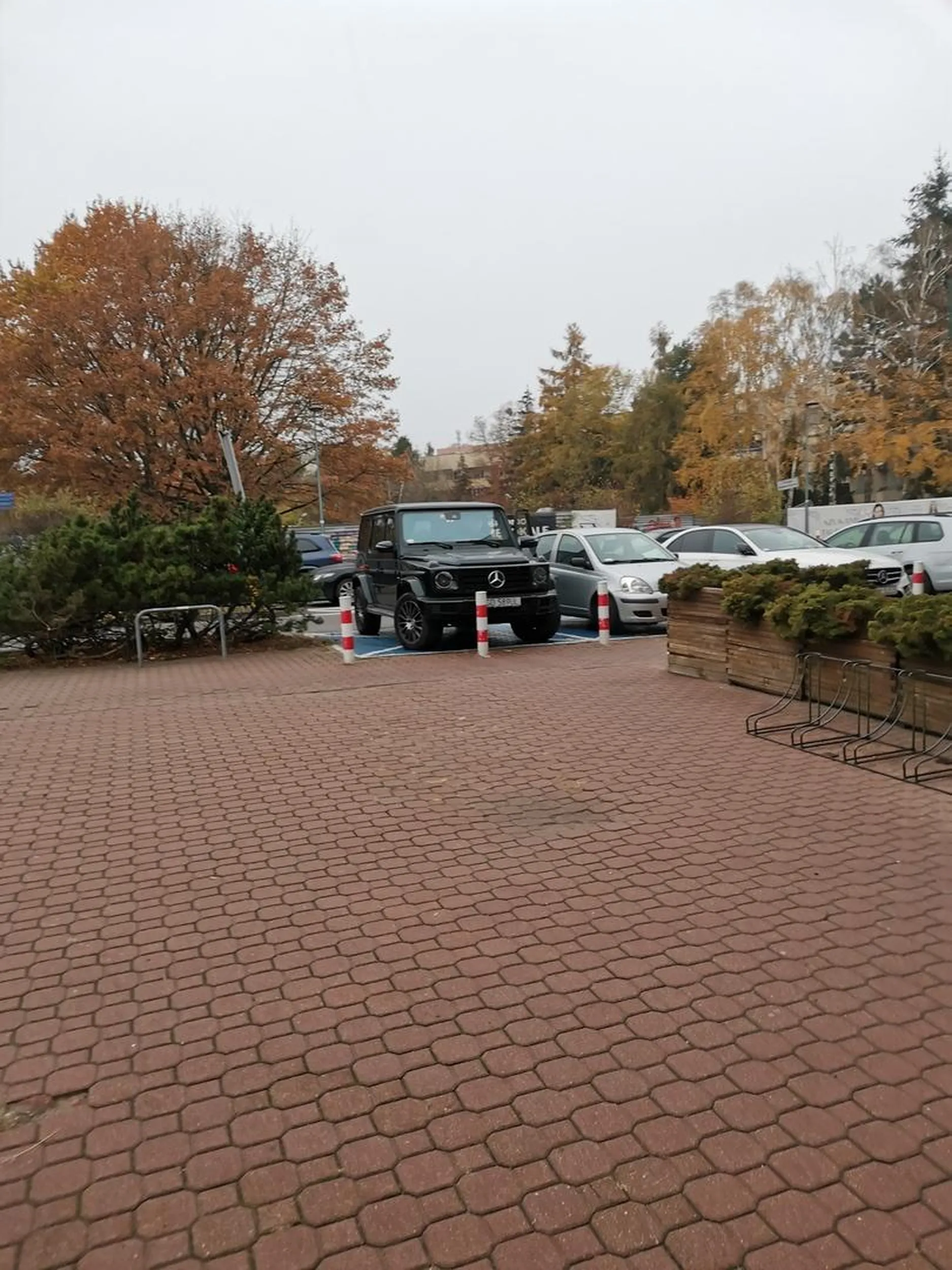 Proszę nie parkować na miejscu dla niepełnosprawnych. Jak musi pani koniecznie odebrać te ciasta, to można zaparkować po drugiej stronie ulicy i podejść. Przez Panią nie dało się skorzystać z miejsca i osoba niepełnosprawna nie miała jak wysiąść z auta przez brak wolnych, dostosowanych miejsc.