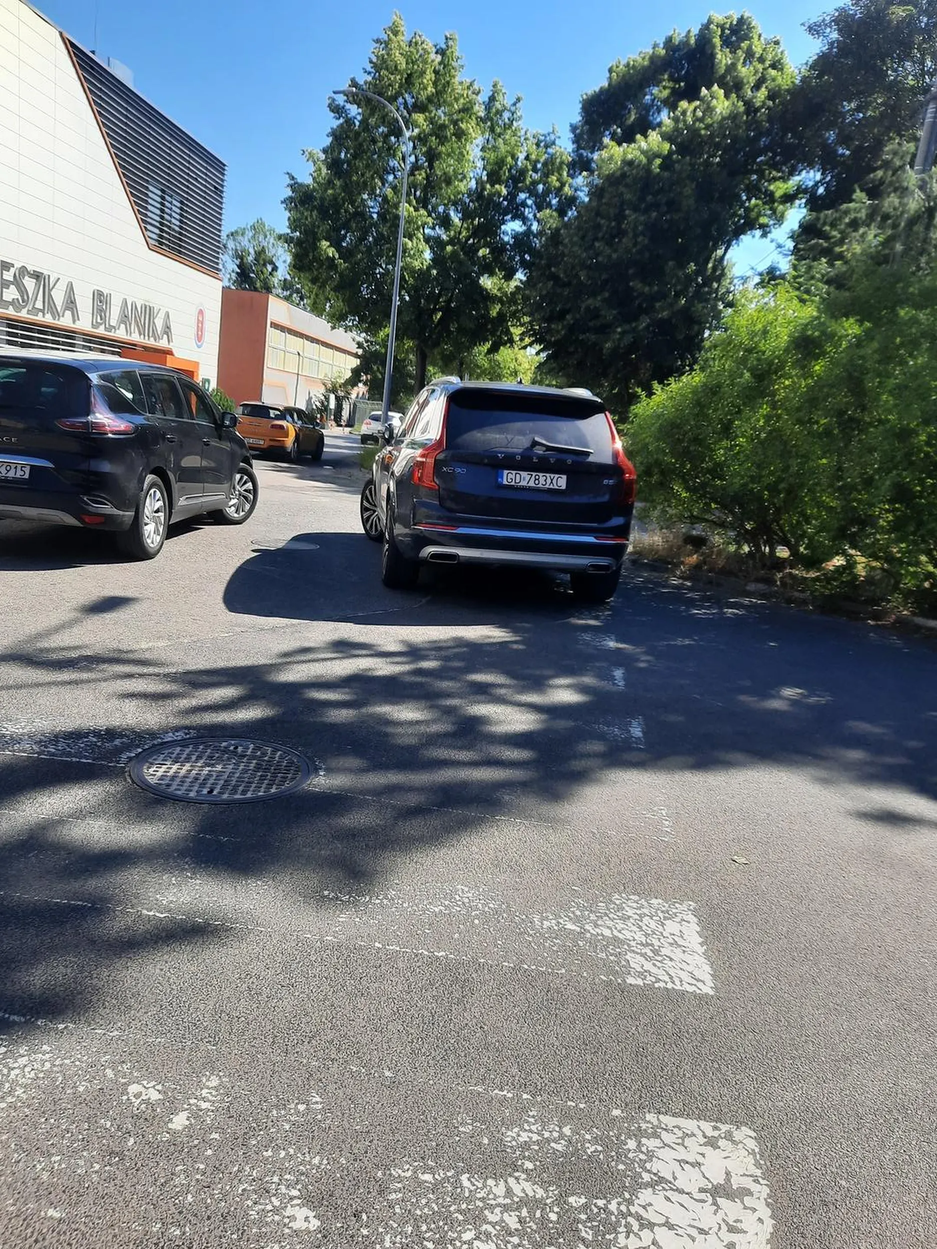 Takiej pajecerki jeszcze tu nie widziałam. Pięknie zaparkowane między drogą i bramą. Trzeba było na ulicy stanąć xD