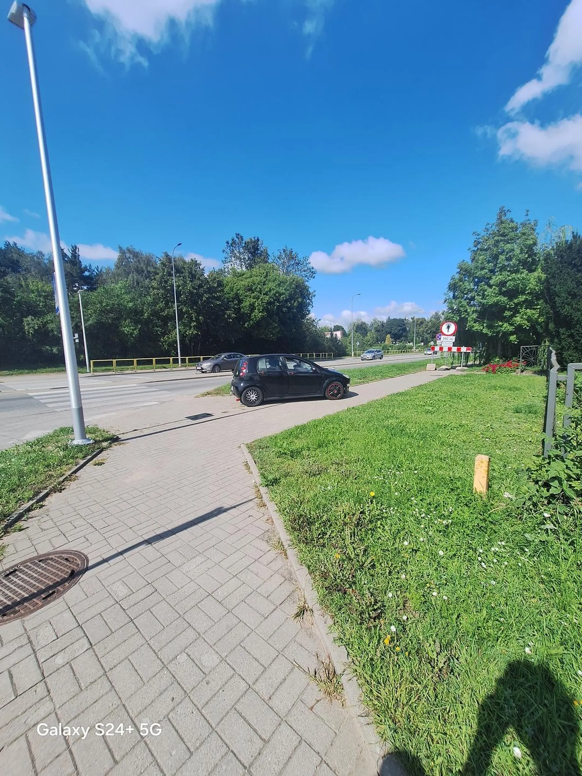 To auto wygląda jak by zostało pożucone, drzwi otwarte muzyka w radiu leci a auto na chodniku  przy pasach przez które tam wjechał/a ..