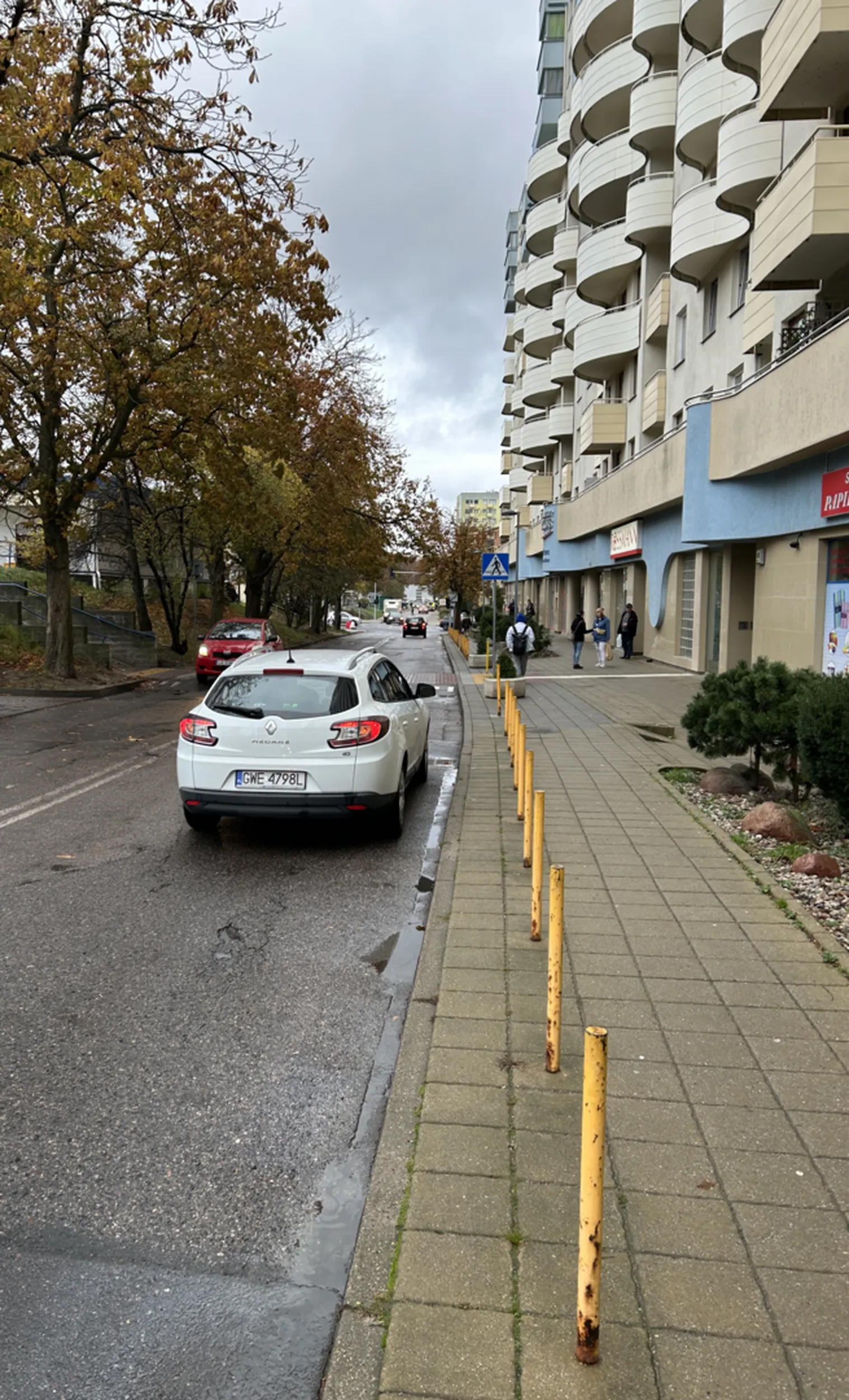 Zakaz zatrzymywania się, awaryjki bo przecież będzie ameba niewidzialna i to tuż przed przejściem dla pieszych.