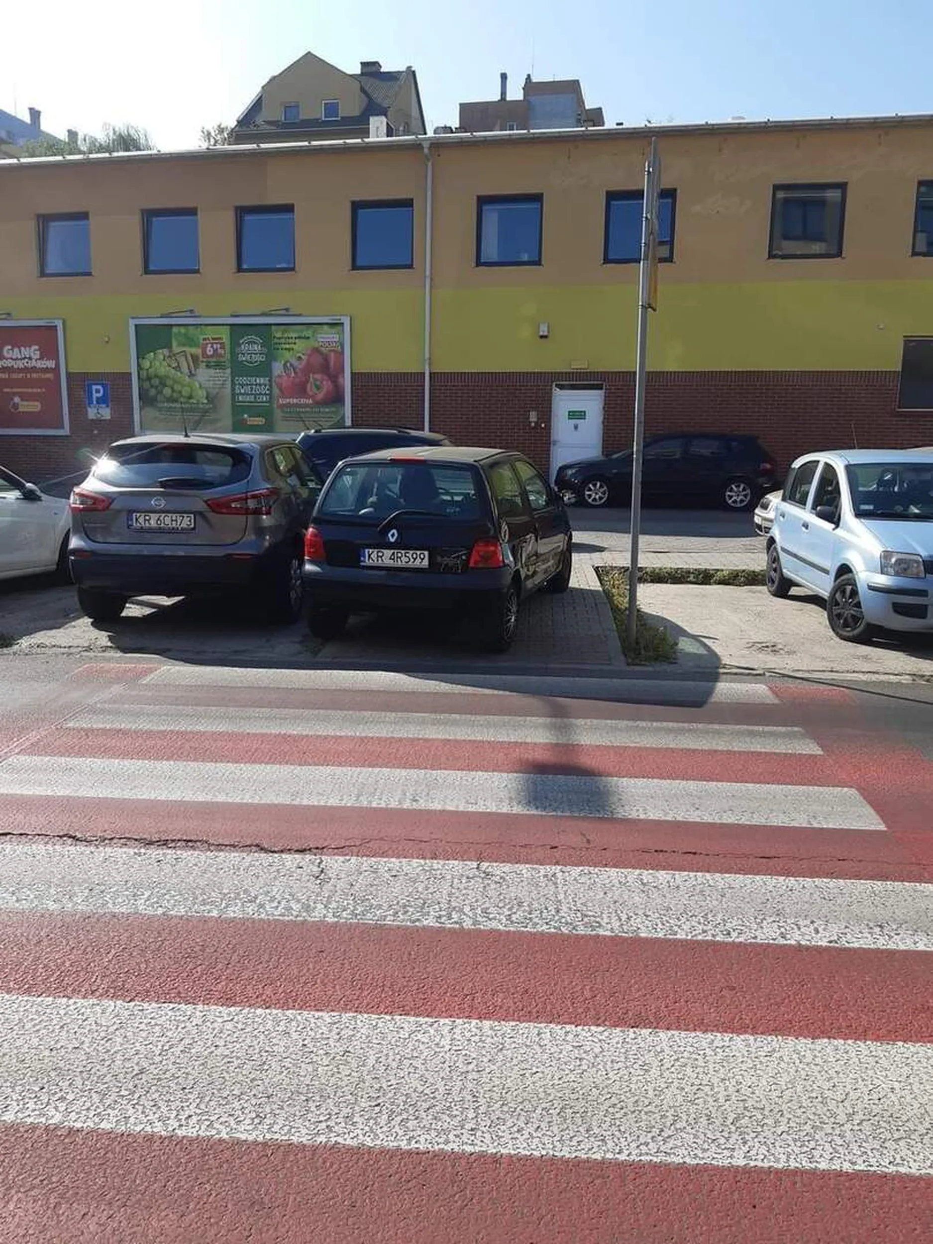 Nie umie parkować, zaparkował tak że blokował pieszym możliwość przejścia.