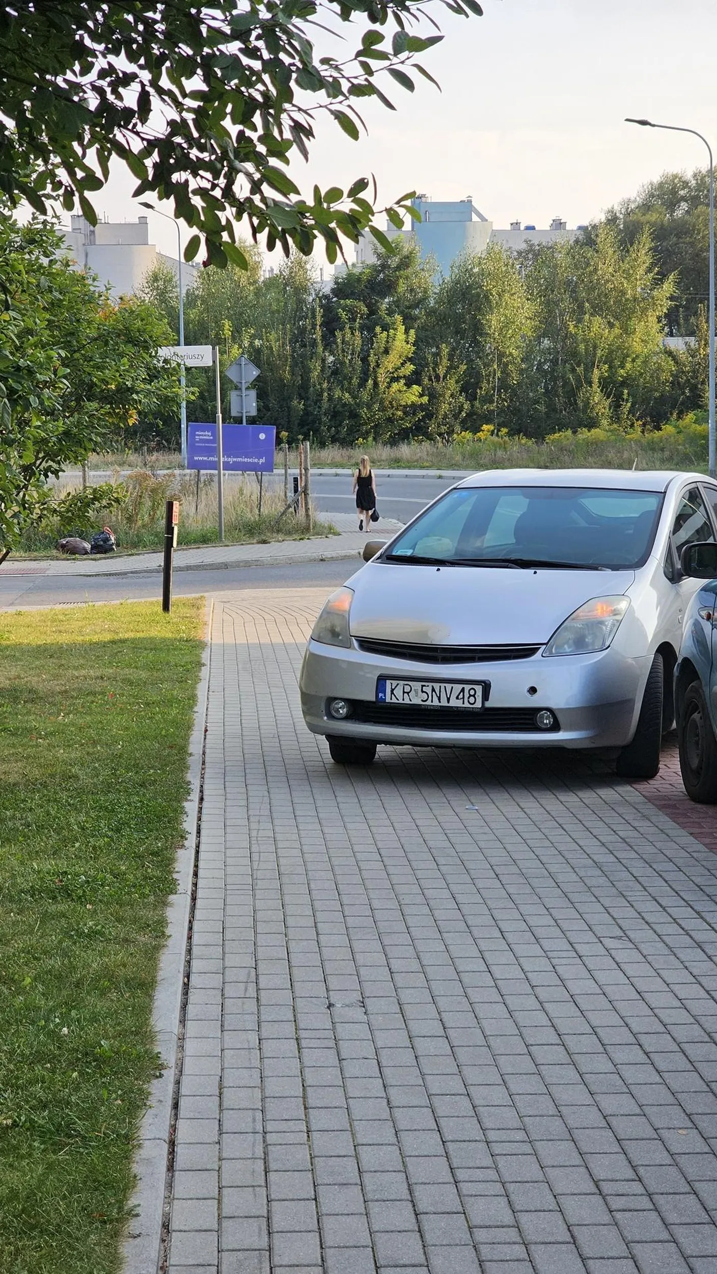 Pomimo dużej ilości miejsc parkingowych kierowca stanął na środku chodnika