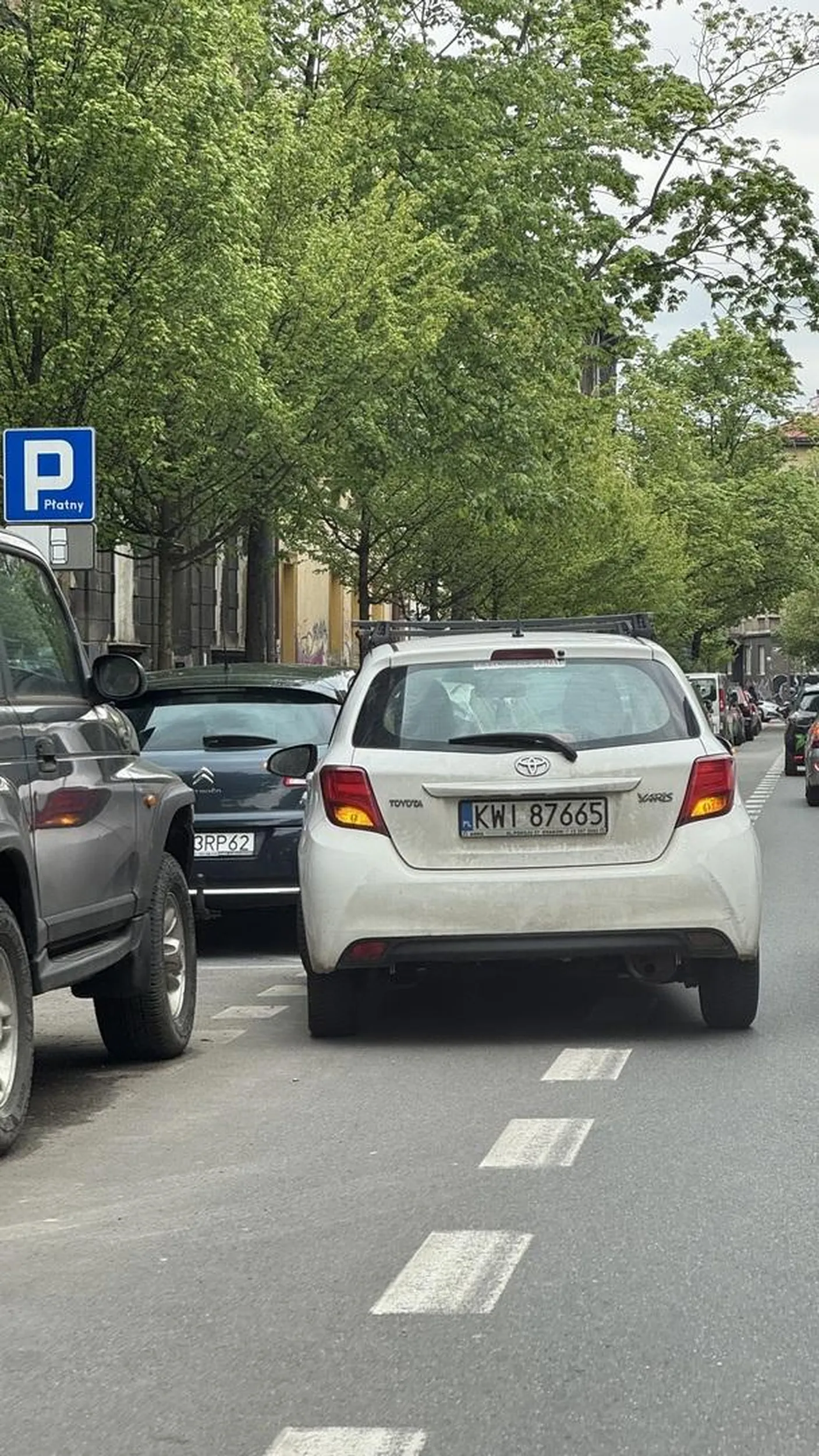 Ładnie to tak parkować na drodze jednokierunkowej na kontrapasie dla rowerów i jeszcze gadać przez telefon?
