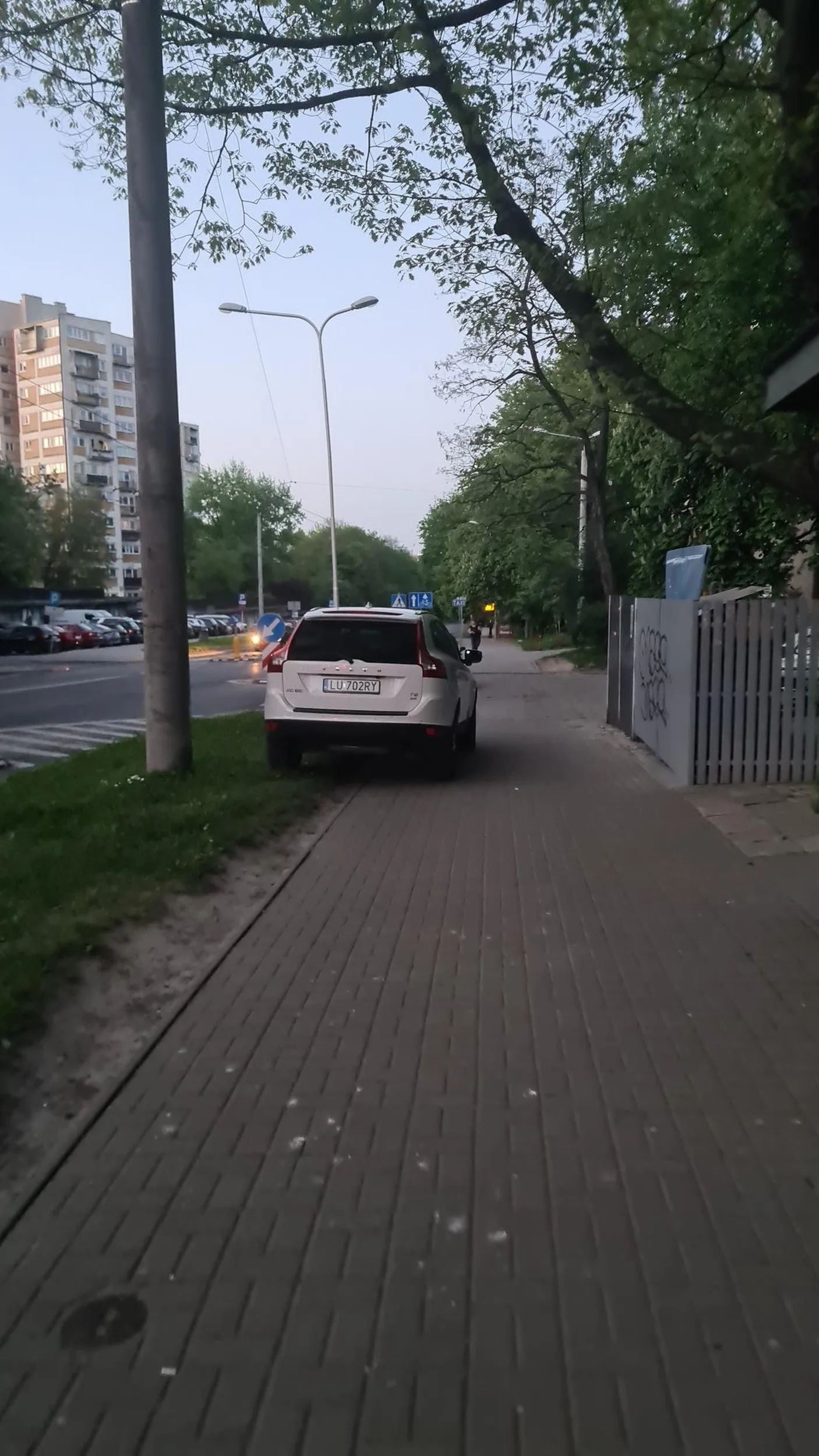 Jeździ po chodniku I staje na trawie