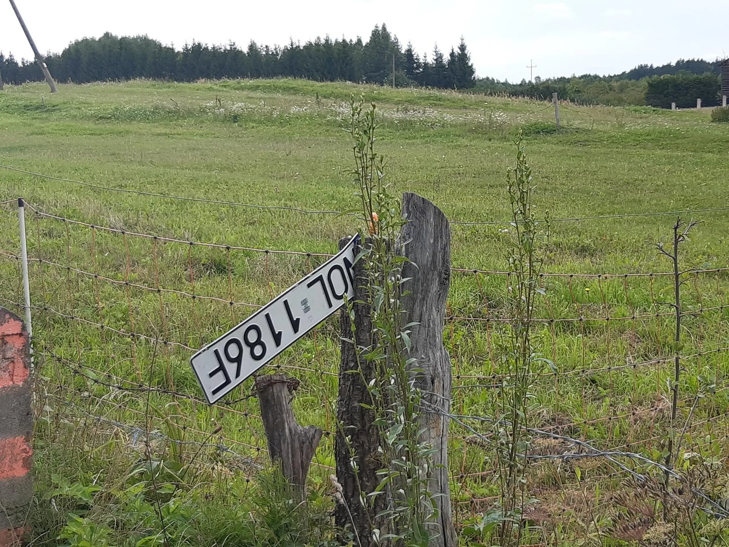 Zgubiona tablica czeka w miejscowości Nowe Kawkowo przy wyjeździe na Szaustry.
