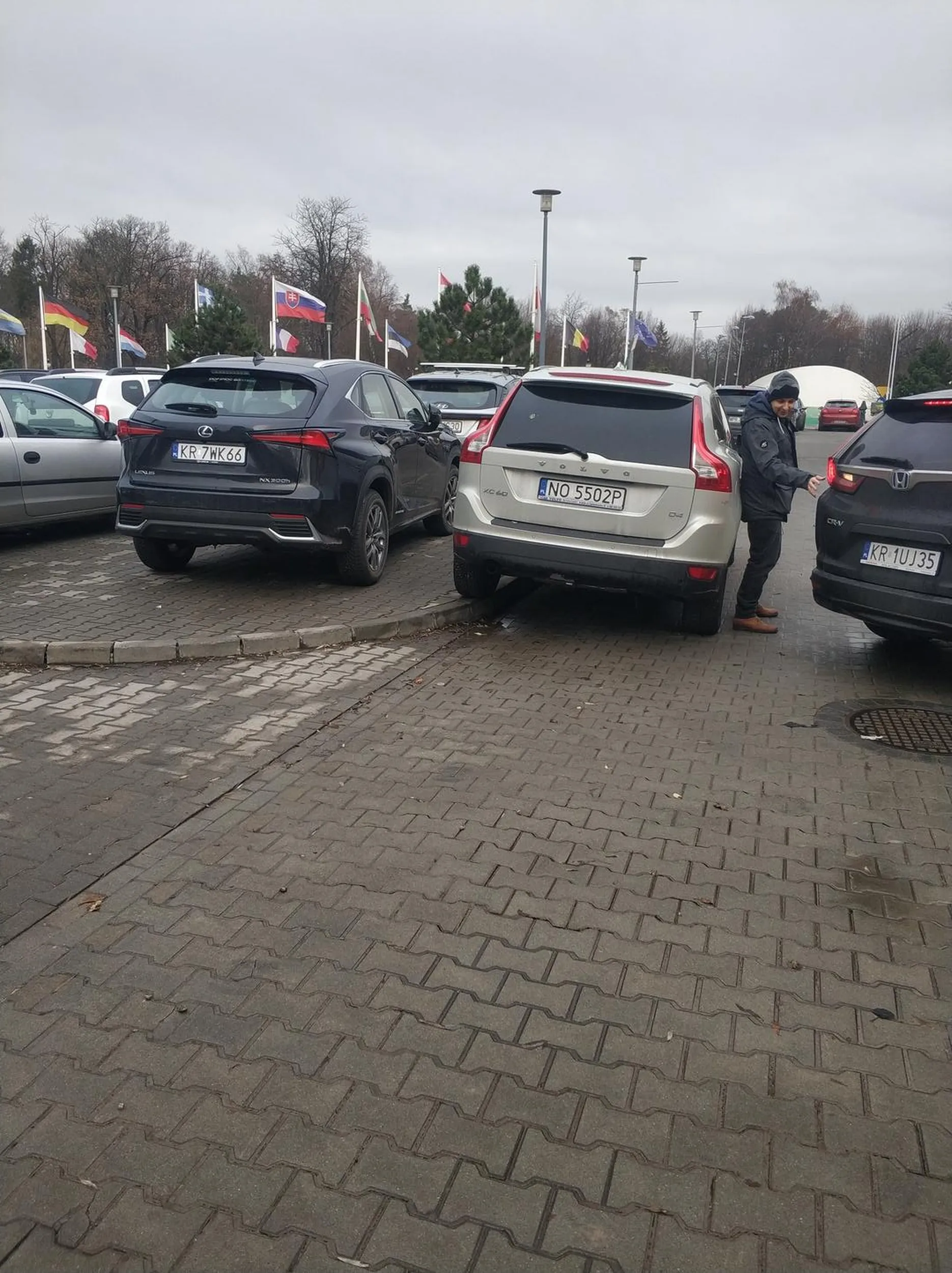 Tak się elegancko parkuje przy wyjeździe z parkingu. Tłustego i starego tyłka się nie chciało ruszyć.