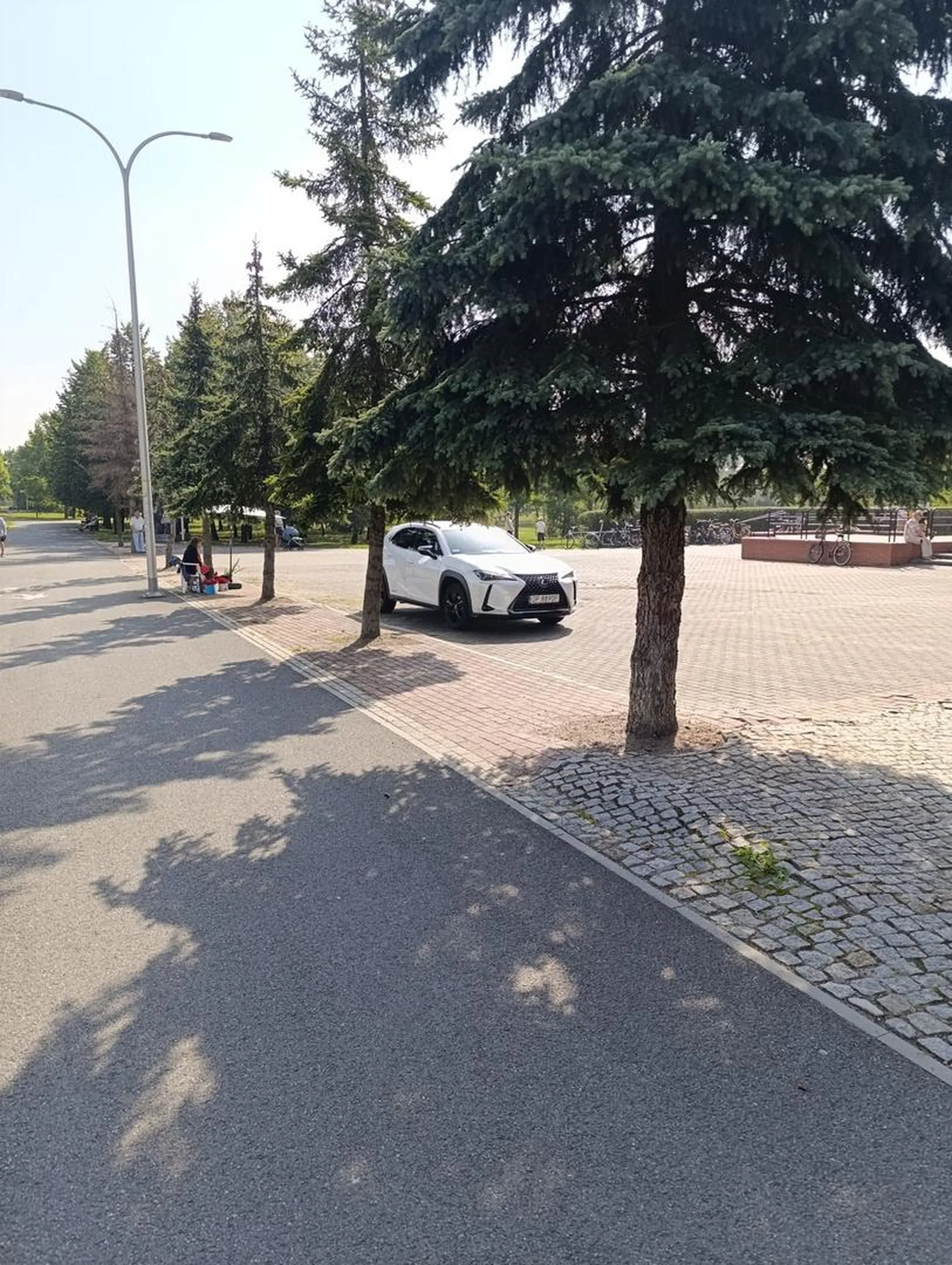 Obok duży osiedlowy parking, nieopodal pusty parking marketu Auchan. Samochód zaparkowany na placu pod kościołem do którego nie ma drogi dojazdowej - by tam zaparkować trzeba przejechać przez chodnik, ścieżkę rowerową. Proponuję odrazu wjechać poprostu do kościoła. Foto przesłane również do odpowiednich służb.