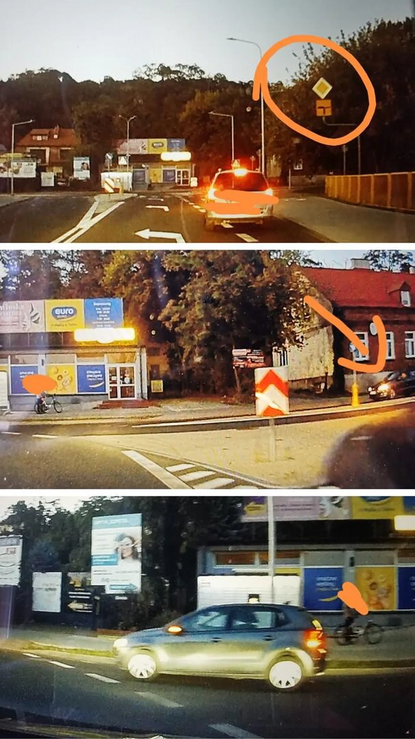 14.08 kierowca wymusza pierwszeństwo na skrzyżowaniu most/Grodzka/Lipnowska we Włocławku. Z włączonym kierunkowskazem przeleciał prosto przez skrzyżowanie. Zero przepraszam, zwolnienia, czegokolwiek. Z daleka na oko młody kierowca. Znaki w tym miejscu są widoczne z daleka. Na załączonych zdjęciach widać również ile czasu miał kierowca na reakcje i pomyślenie. Twarze i rejestracje postronne zamazane