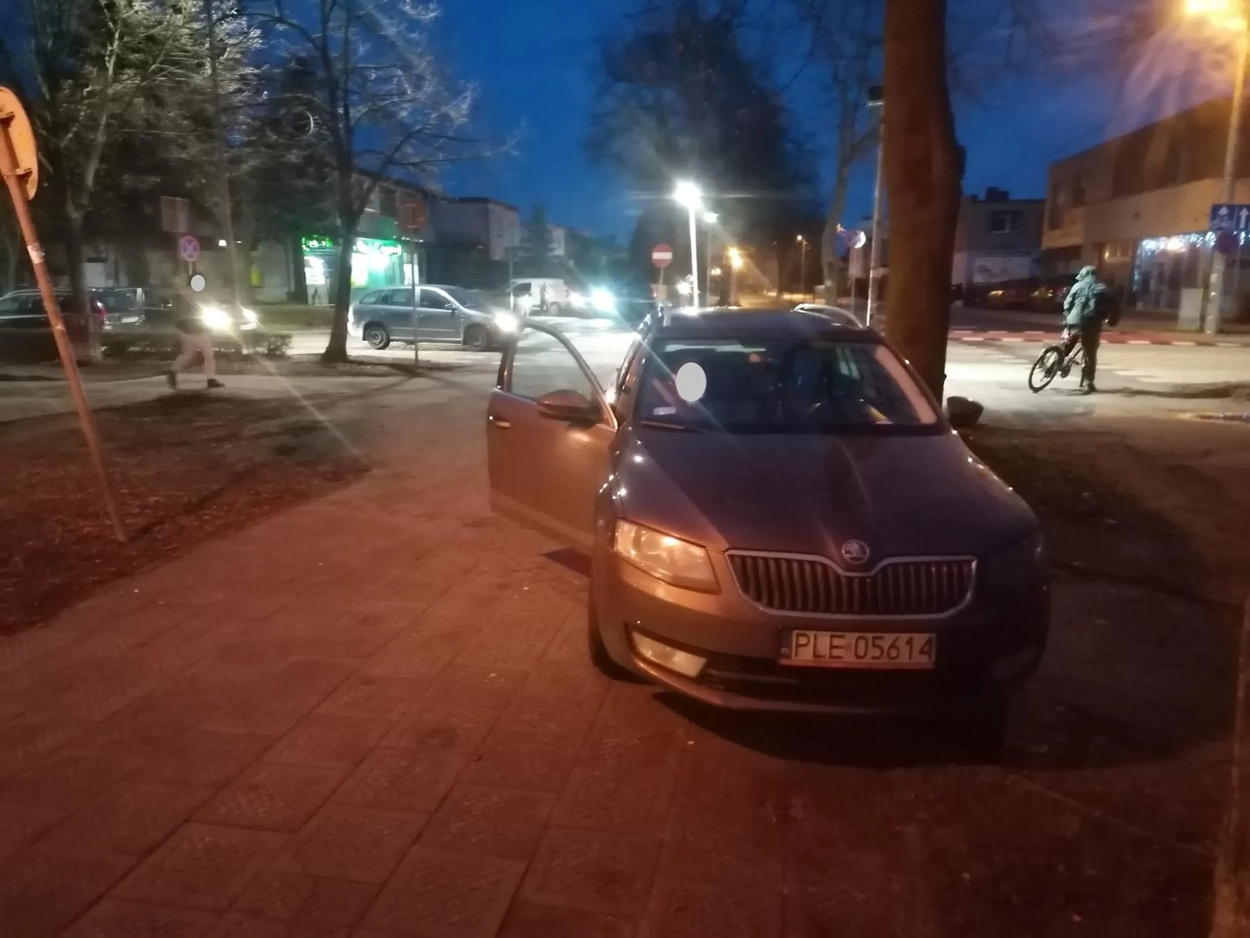 Parkowanie na alejce spacerowej. Leszno, al. 21 Października.