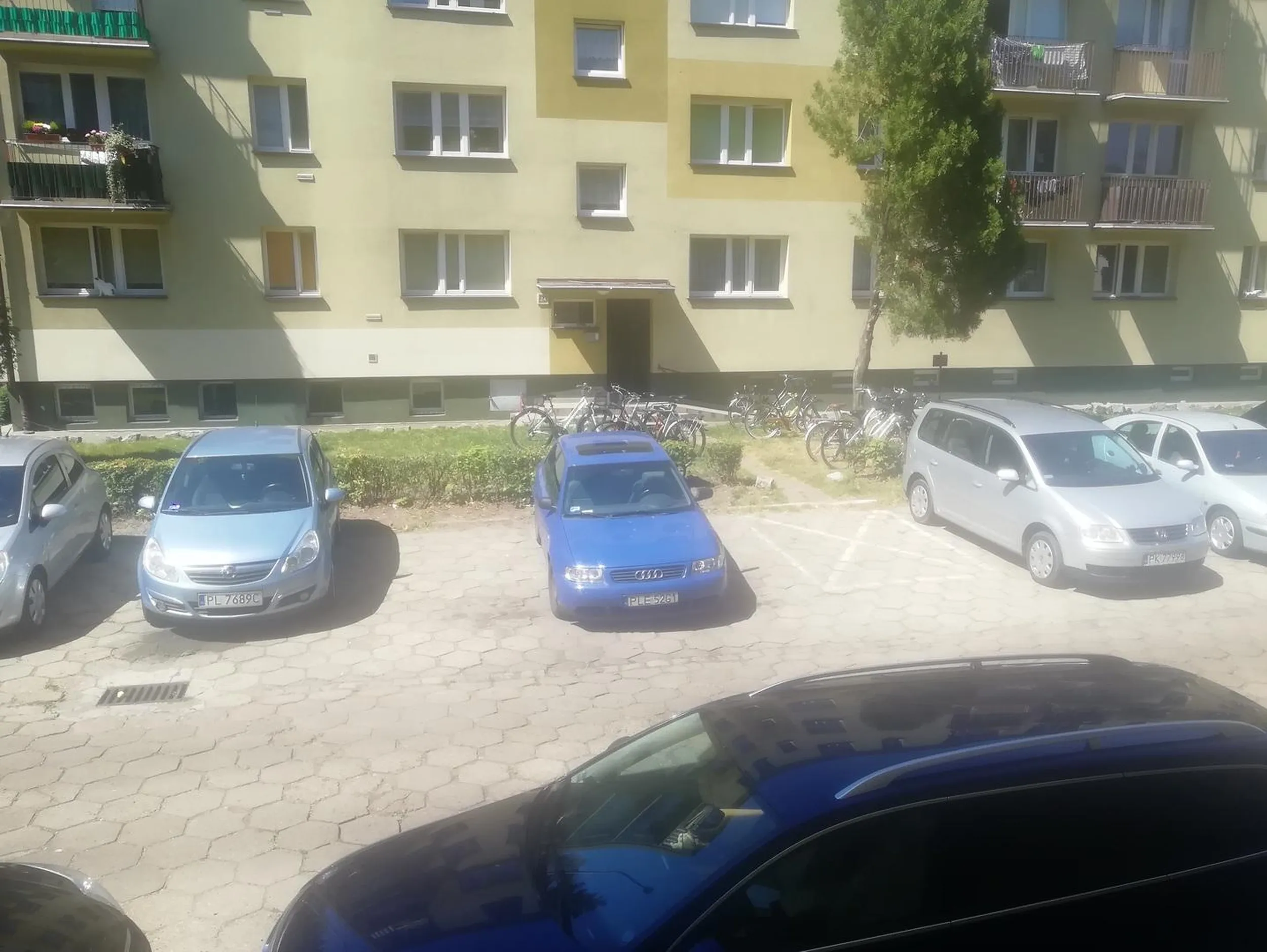 Parkowanie na dwóch miejscach. Na osiedlu, gdzie zawsze brakuje wolnych miejsc. Młoda "madka", po zwróceniu uwagi, że zajęła dwa miejsca, odpowiedziała, że ona ma małe dziecko i nie będzie przeparkowywać. Leszno. ul. Prochownia.