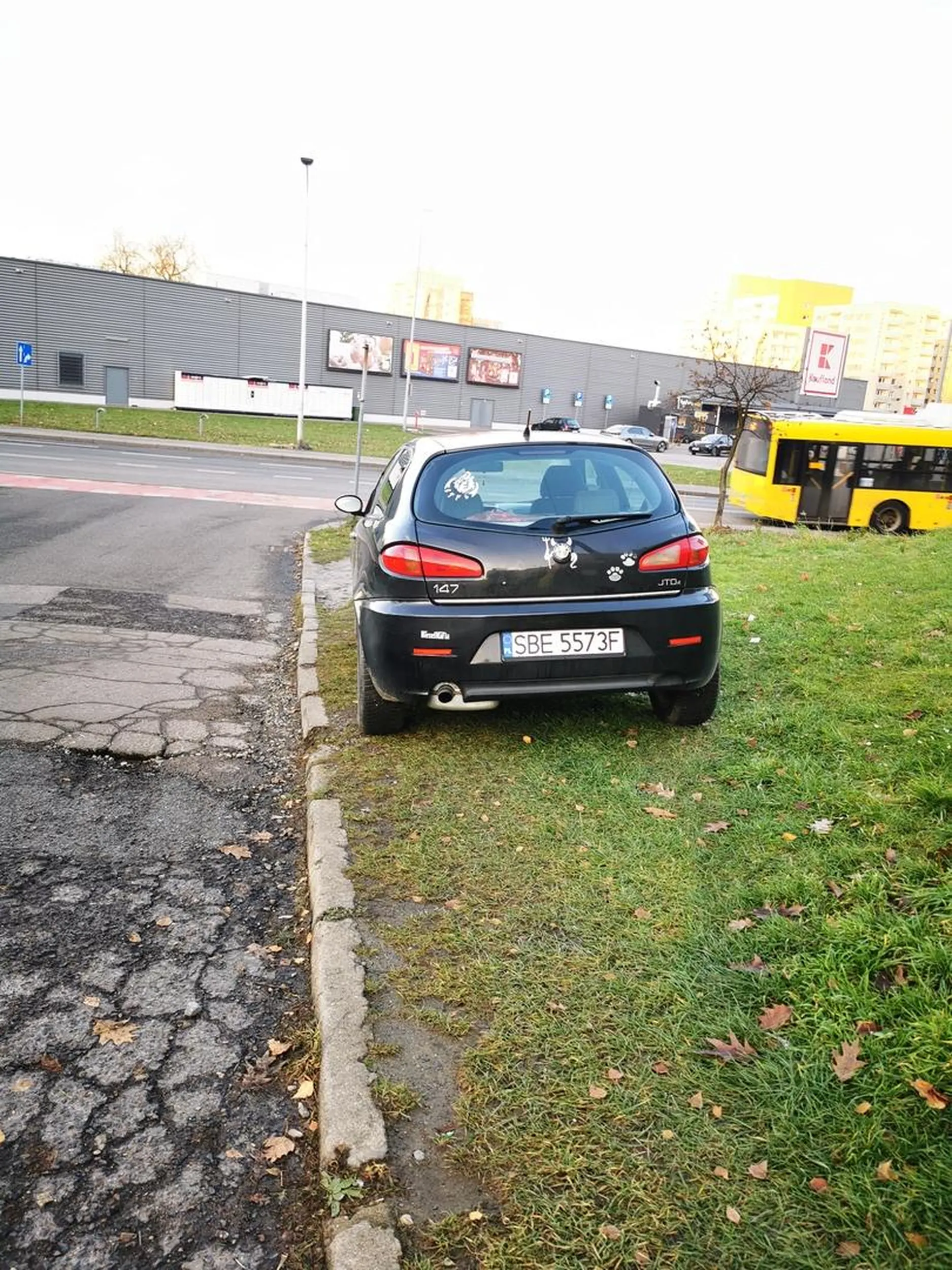 Nie ma gdzie zaparkować to musi stanąć na trawniku bo wielki kierowca.