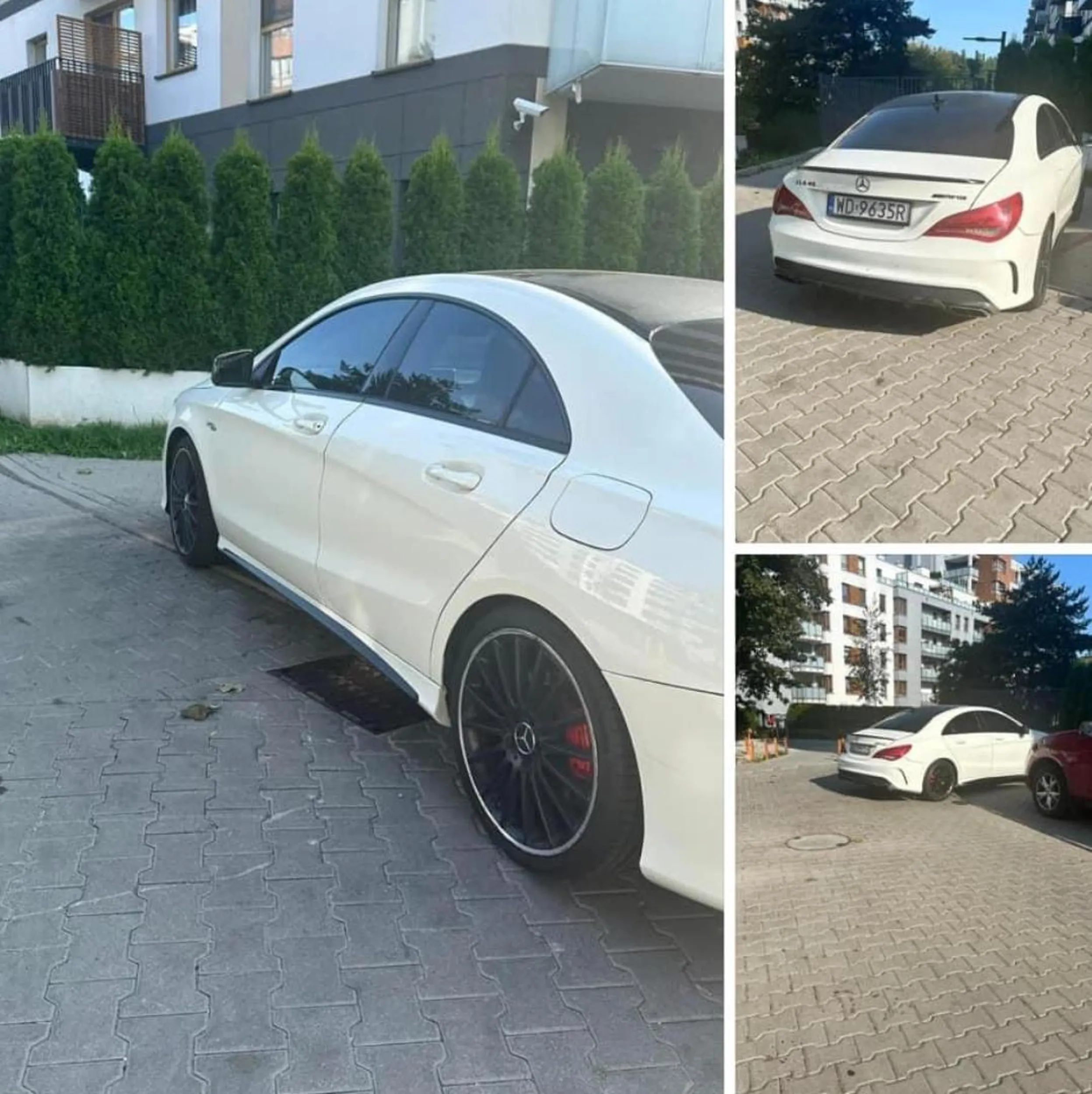 Przygłup z białego Mercedesa notorycznie parkuje na zakazie postoju oraz drodze pożarowej.