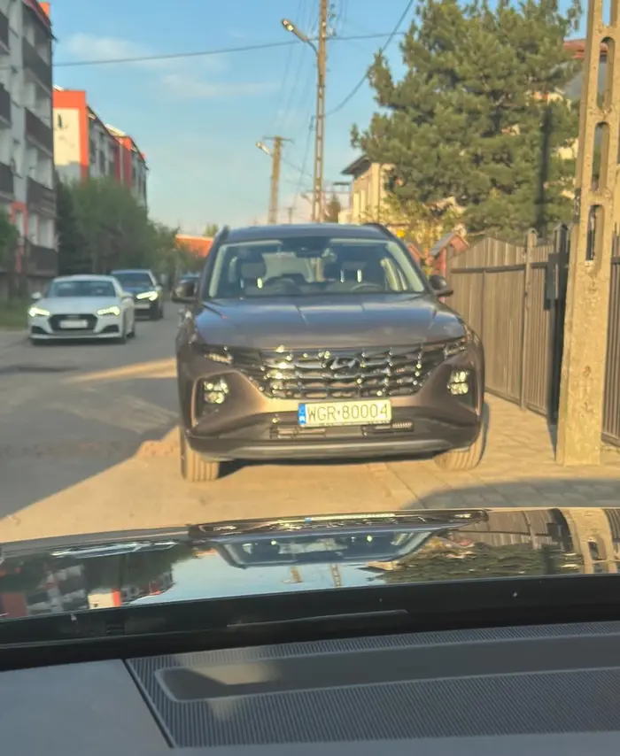 zaparkował na na pasie ruchu, przy samym spowalniaczu przez co stałem z 10 minut aż ktoś się zlitował i przepuścił z naprzeciwka, Gratulację…….