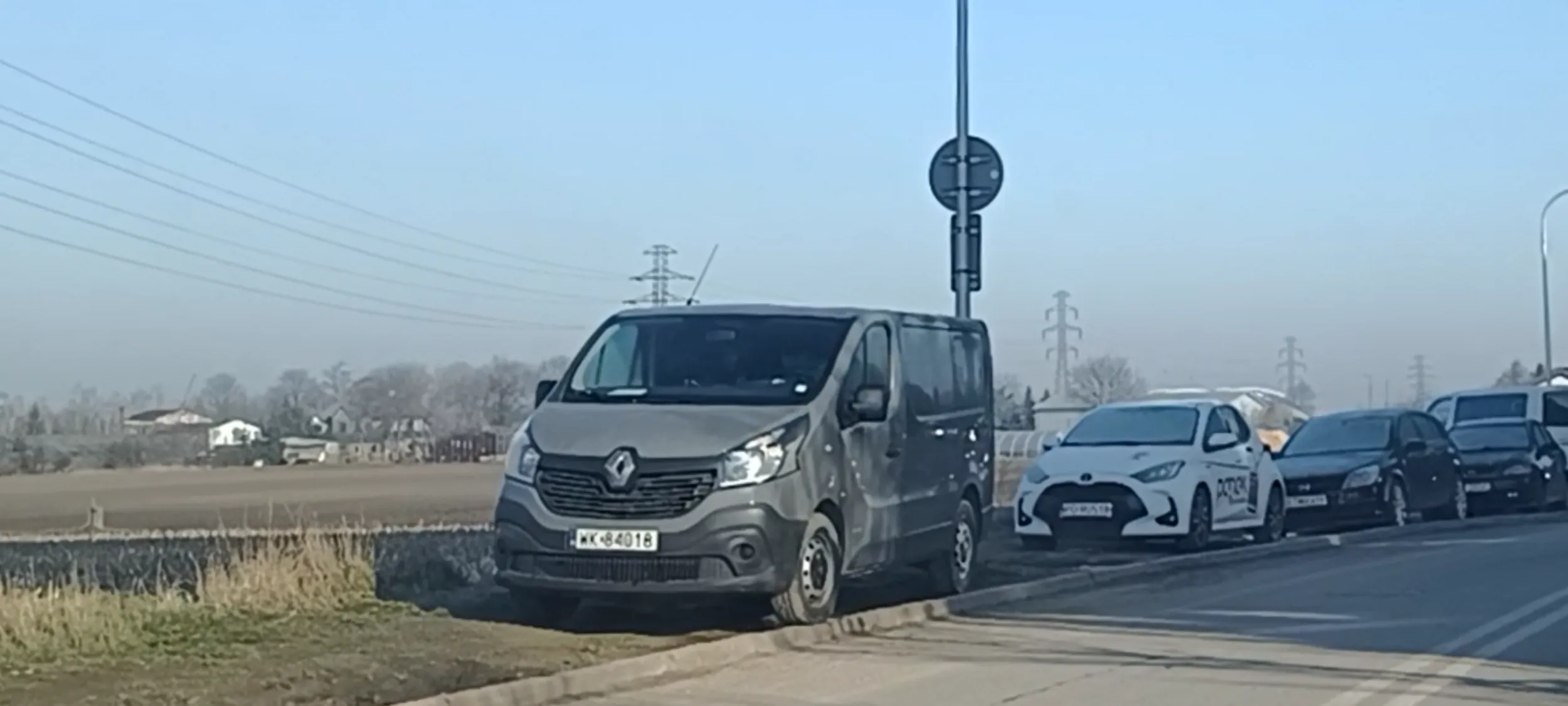 Zaparkował na trawie za znakiem zakazu zatrzymywania się i postoju.