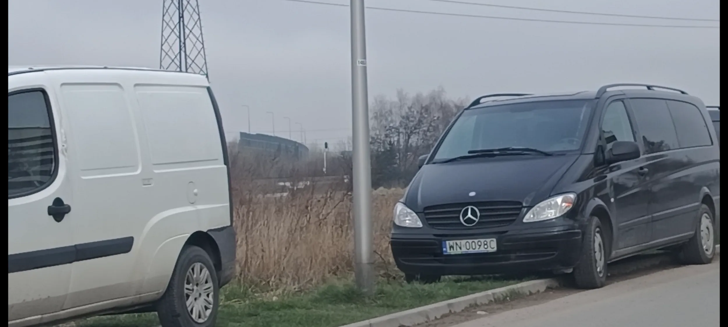 Cham stoi na poboczu drogi na trawniku a tu jest zakaz zatrzymywania się i postoju