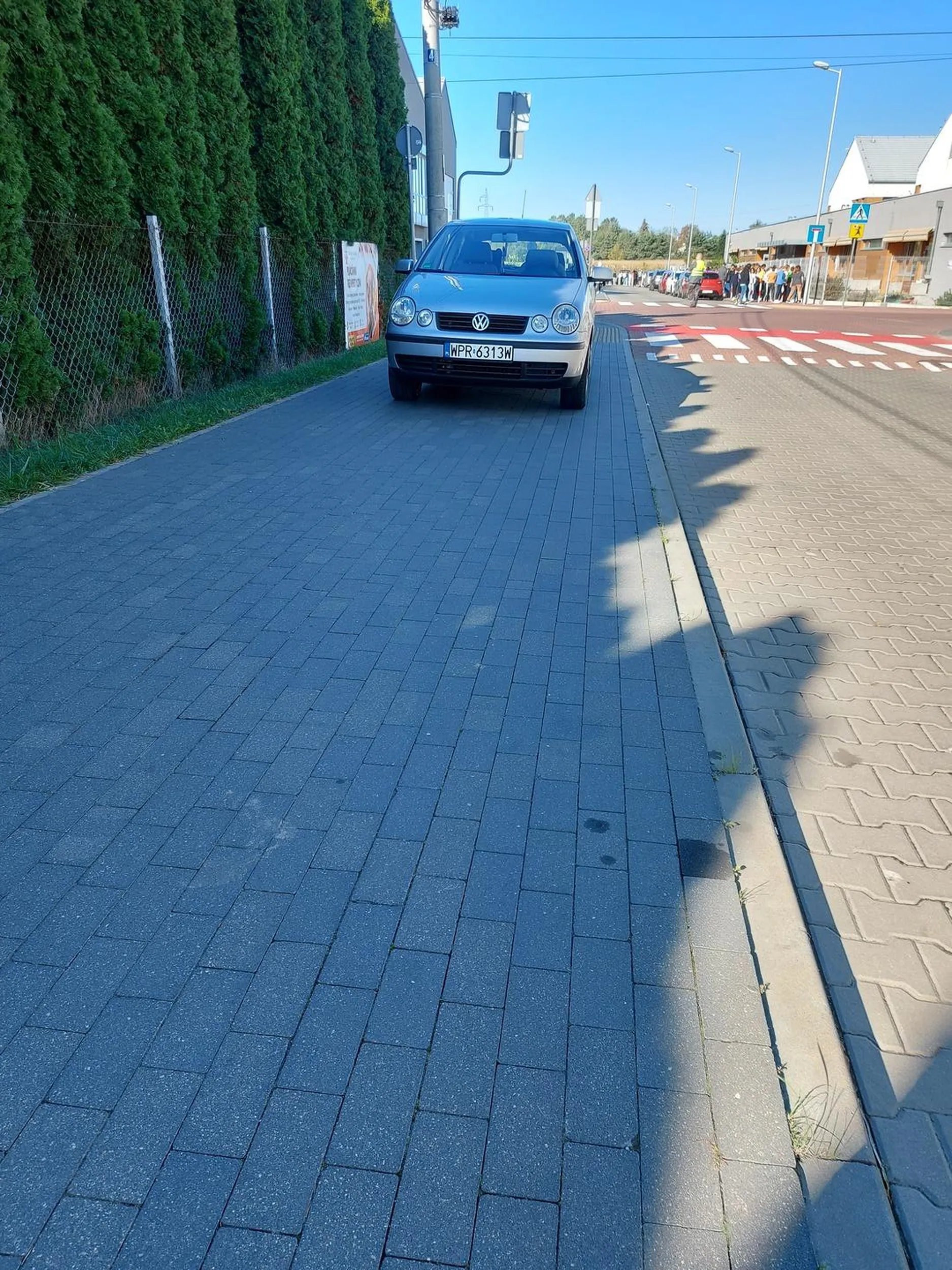 No mistrz parkowania na chodniku i scieżce rowerowej bo przecież problem przejść się trochę żeby dziecko do szkoły zaprowadzić