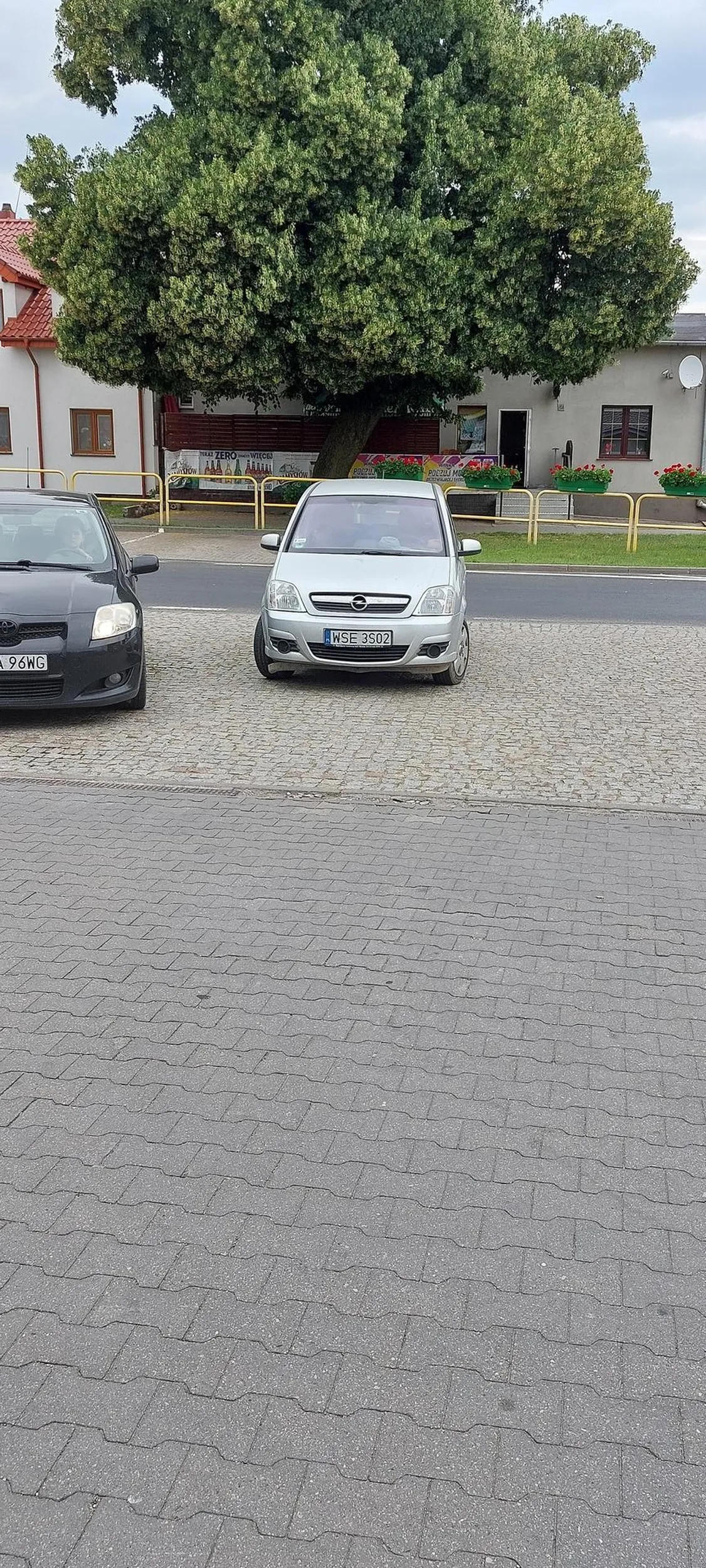 Mistrz parkowania na ŚRODKU podjazdu na parking marketu. Ciężko przejechać 10m żeby zaparkować jak "czlowiek", chyba że do wejścia za daleko. Kowalewo Pomorskie.