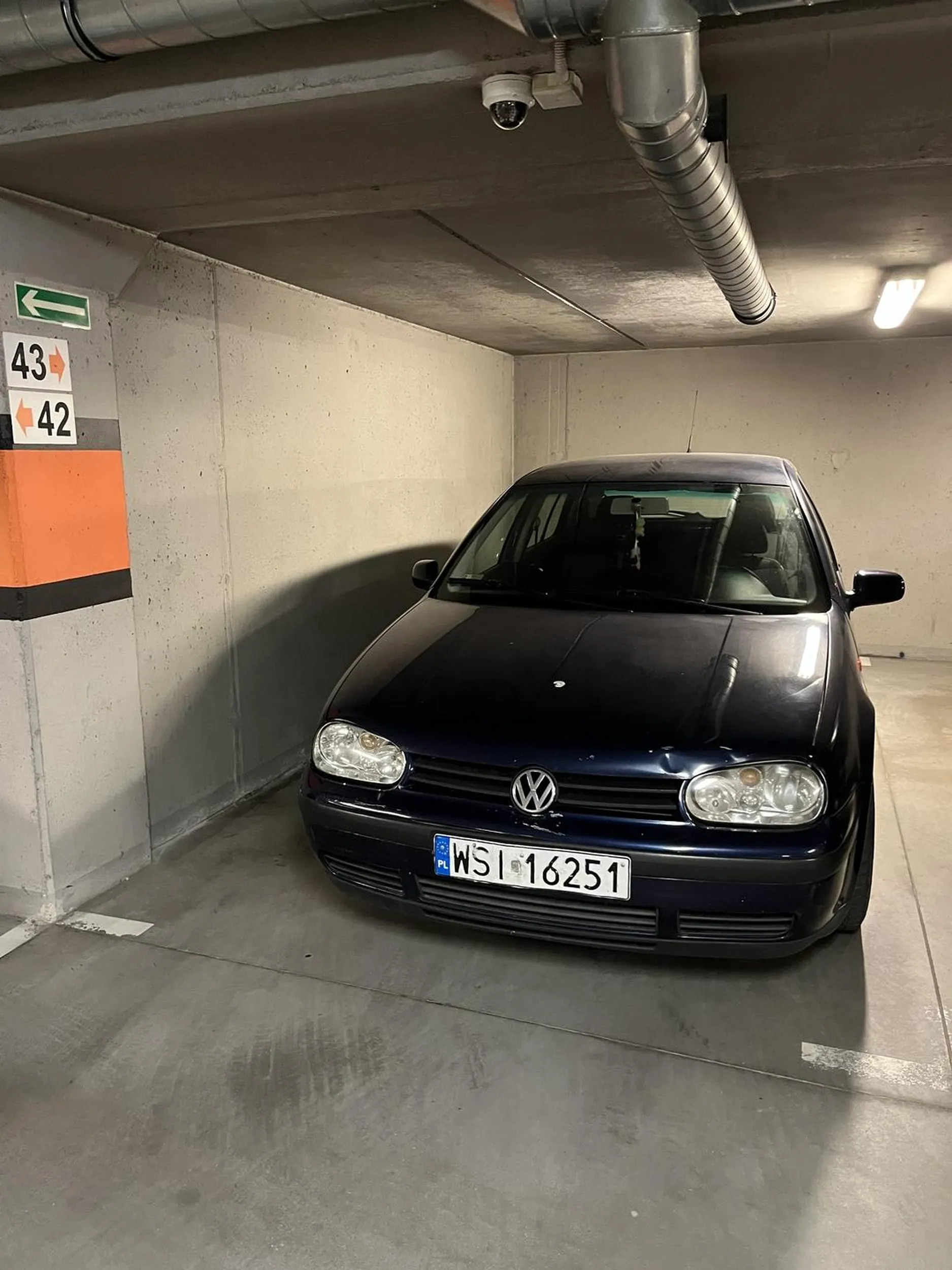 Zajmuje prywatne miejsce w hali garażowej.