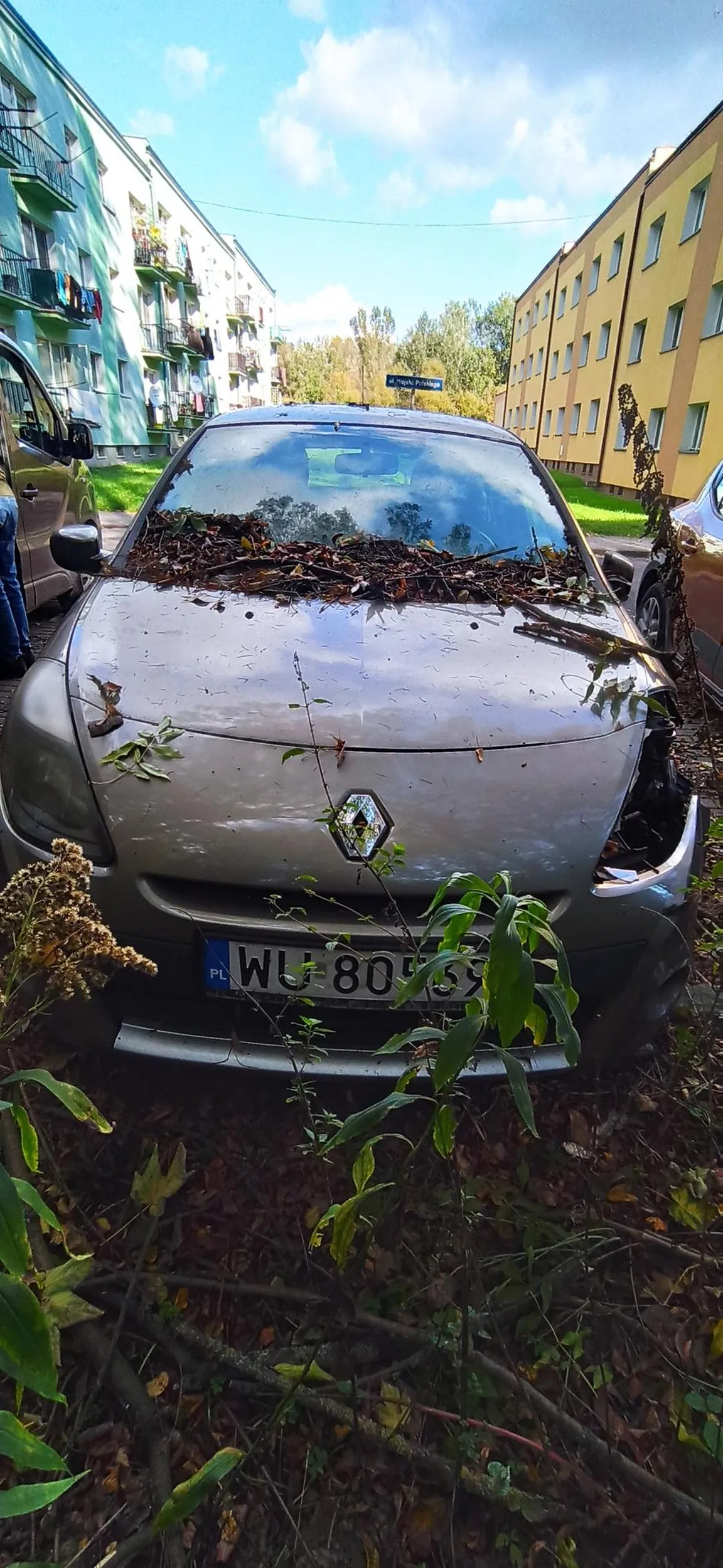 Porzucone auto, a raczej na takie wygląda, od boku na szybach zarośnięte mchem, przydałoby sie, żeby dowiedzieć się co z właścicielem i sprzątnąć ten samochód