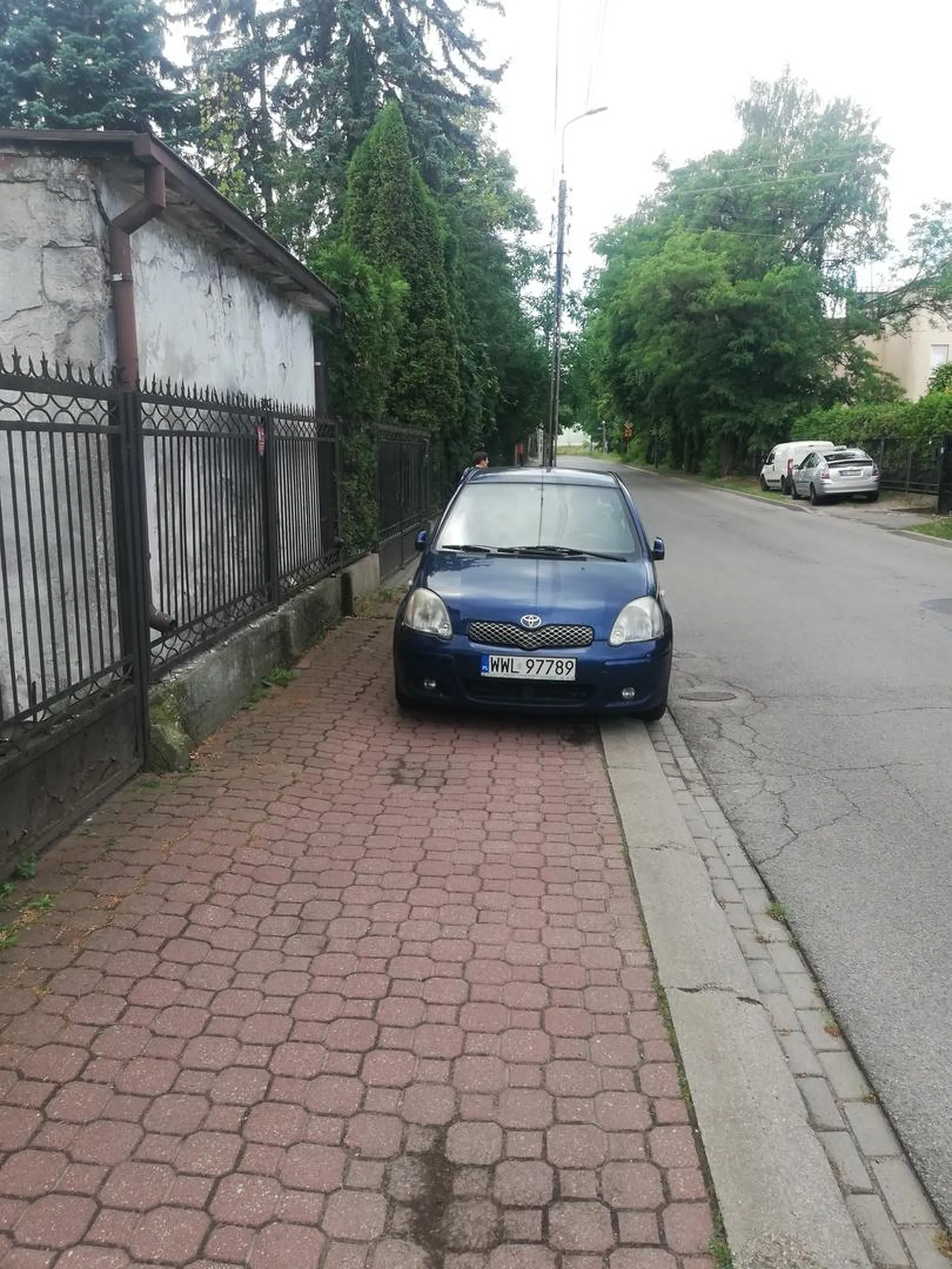 Blokowanie chodnika, brak możliwości przejścia z wózkiem dziecięcym, zmuszenie pieszego do wejścia na jezdnię.