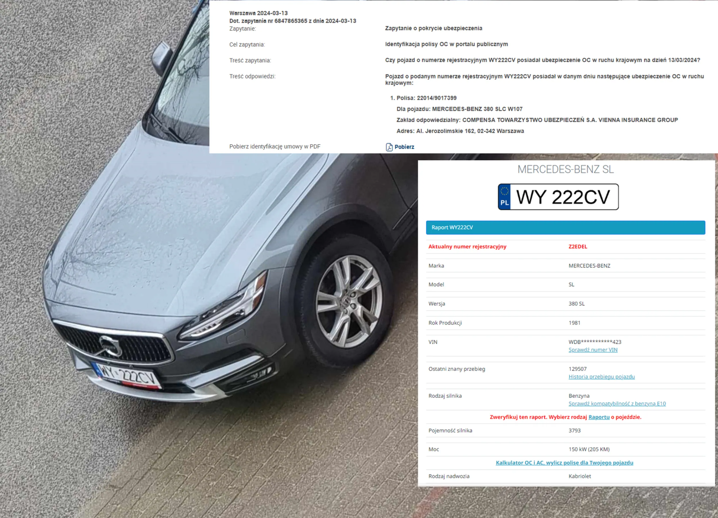 Volvo czy Mercedes? Hmm. Samochód ma cały bok rozbity, tylko po co przełożone tablice? Gdańsk 13.03.2024