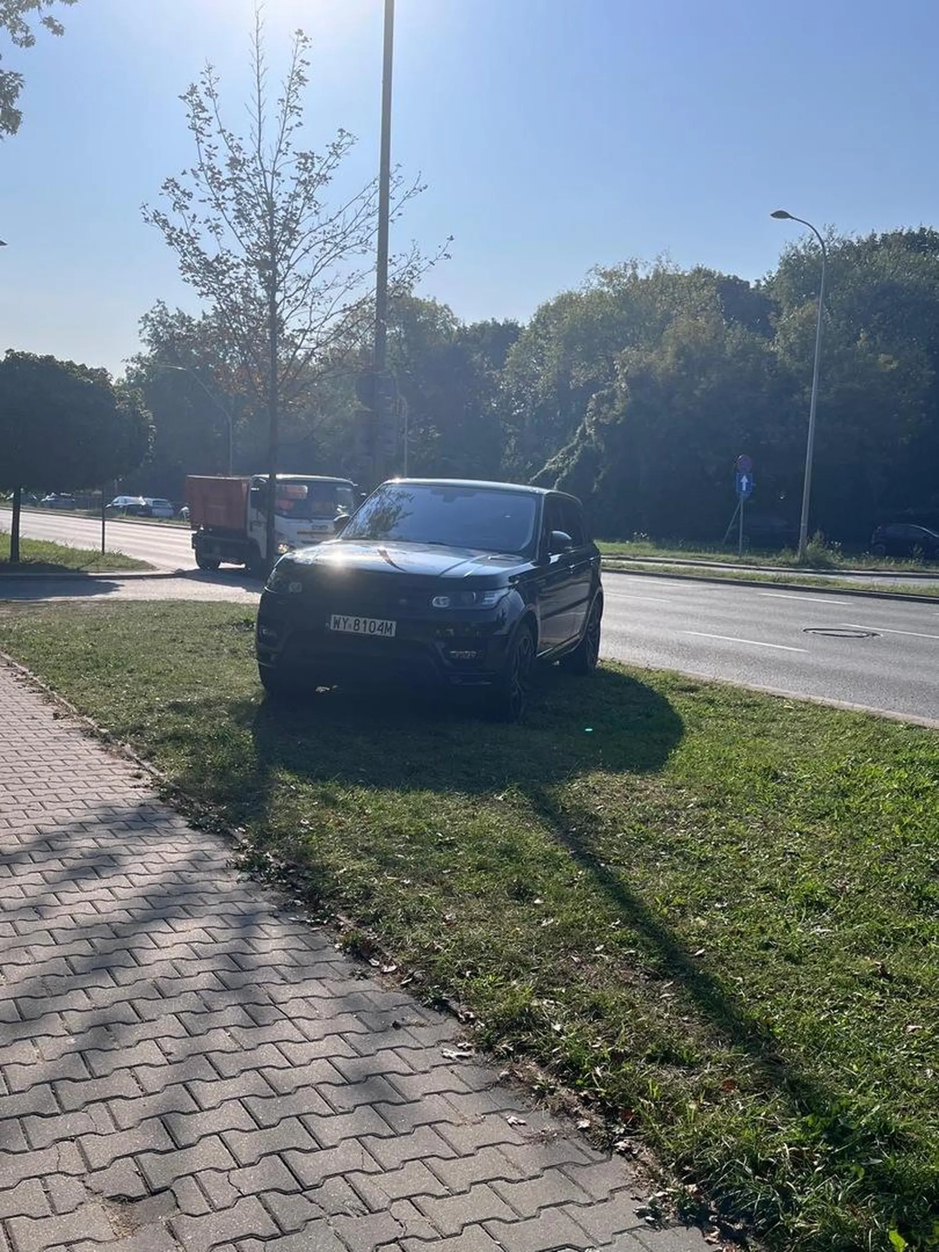 Cham i burak parkujący na trawniku