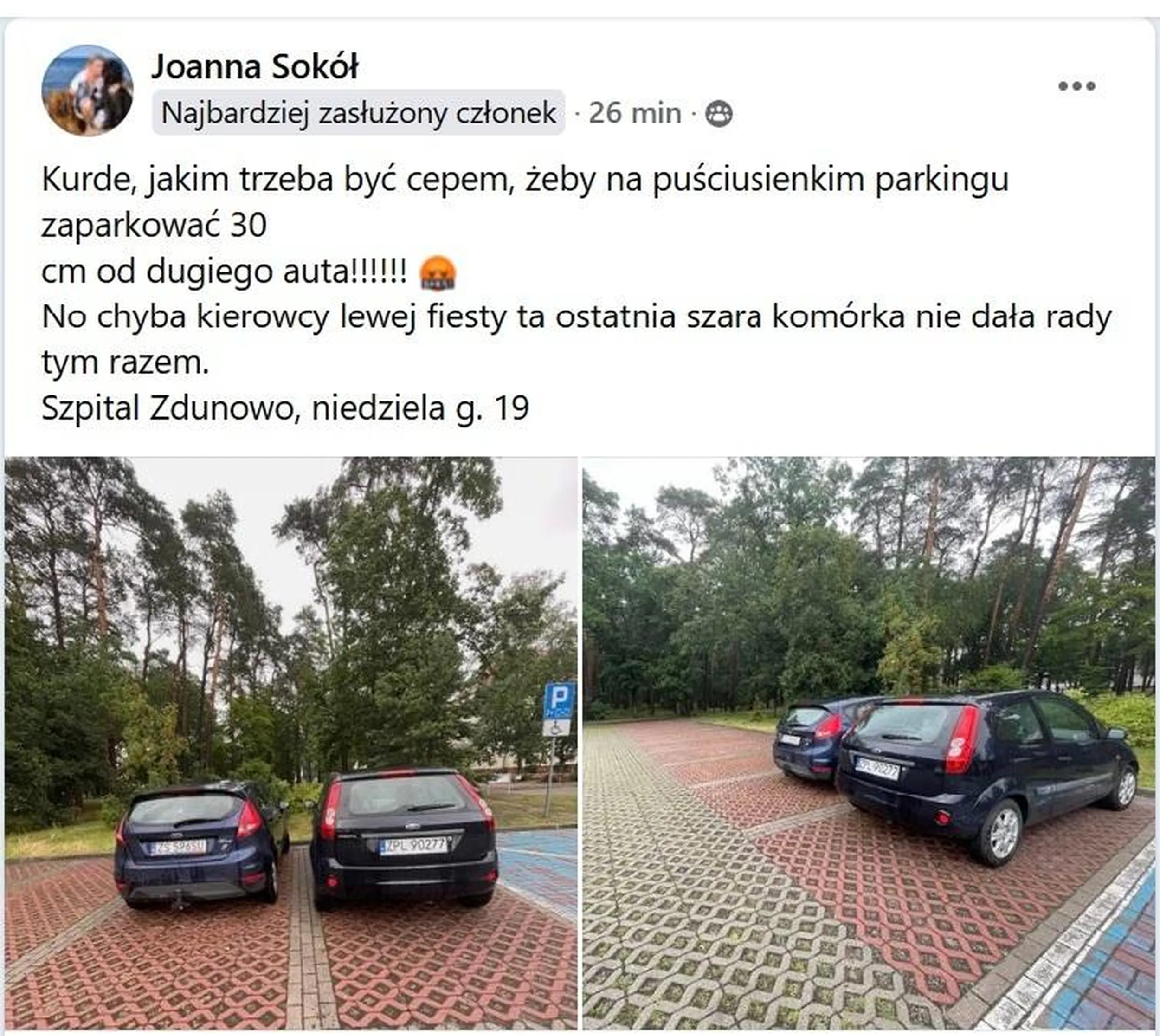 Sama nie potrafi parkować i zmieścić się w liniach, a potem ma pretensje do innych i prawidłowo parkującego kierowcę wyzywa od cepów.