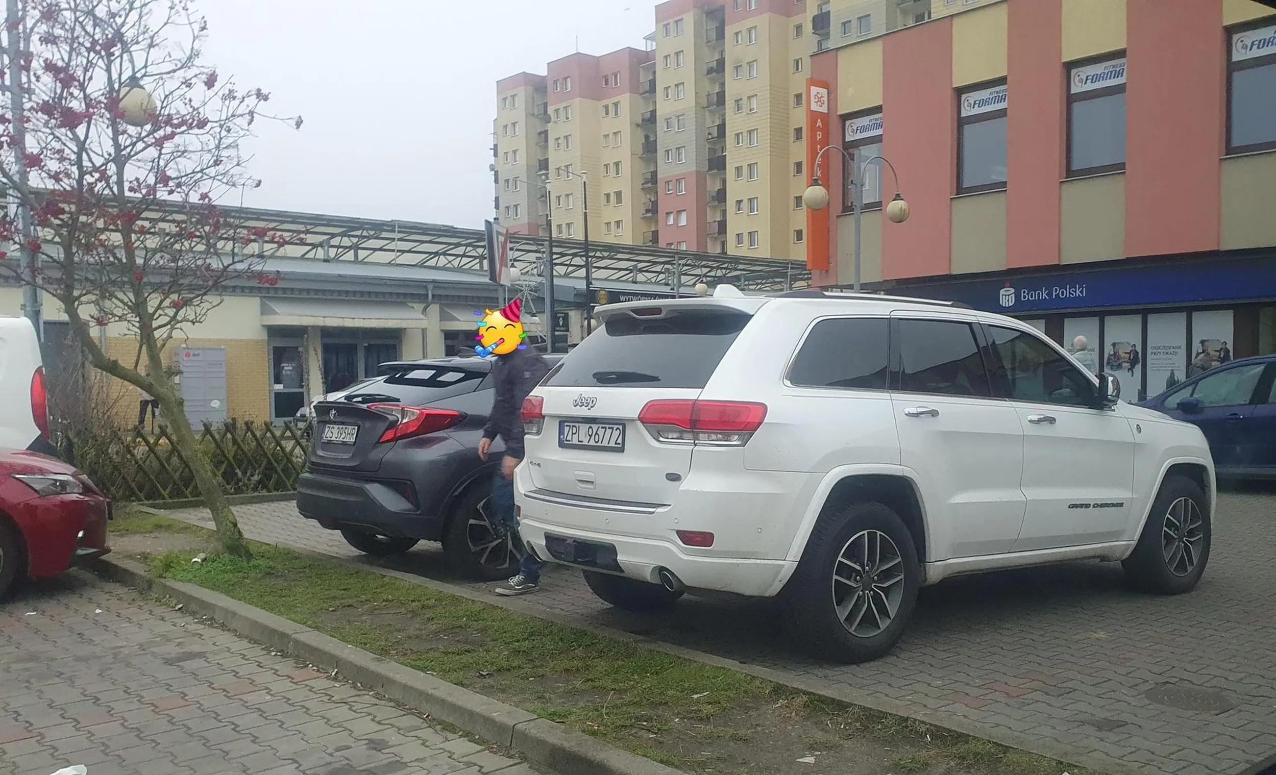 Ten trawnik jest nie po to żeby po nim przejeżdżać. Nie było aż tak tłoczno, żeby nie można było przejechać dookoła. Szczecin ul.Zawadzkiego koło rynku.
