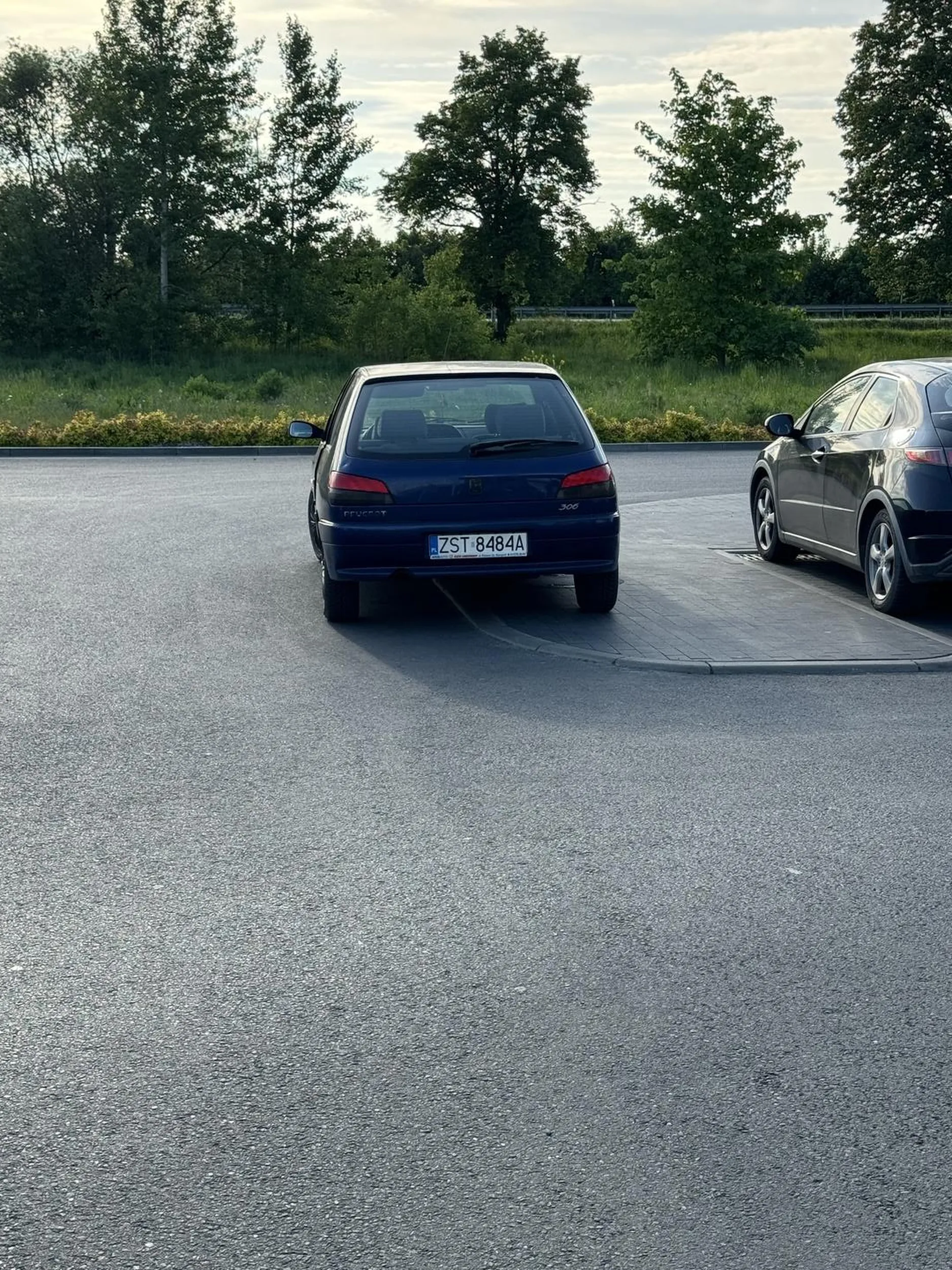 Pełno wolnych miejsc parkingowych na dużym parkingu Lidla , ale Wielmożny Pan z zabytkowego peugeota musi utrudniać przejazd ,bo zrobiłby 3 kroki więcej do wejścia