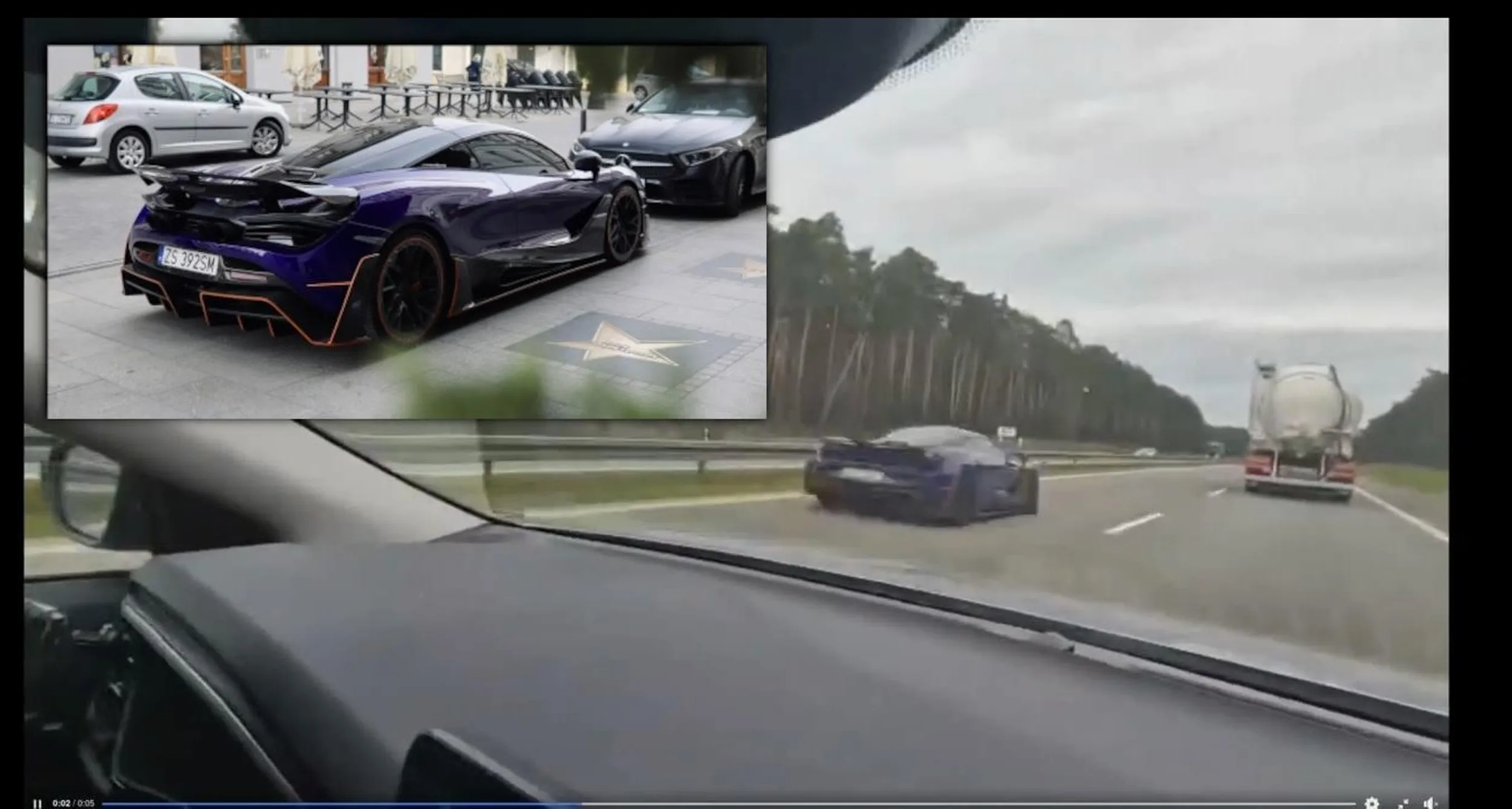 Opis z z "bandyci drogowi": "Wczoraj na autostradzie A2 został nagrany przejazd Mclarena 720 S pędzącego grubo ponad 300 km/h przy sporym ruchu. Nagrania zostało zabezpieczone. Gratulujemy braku rozumu."