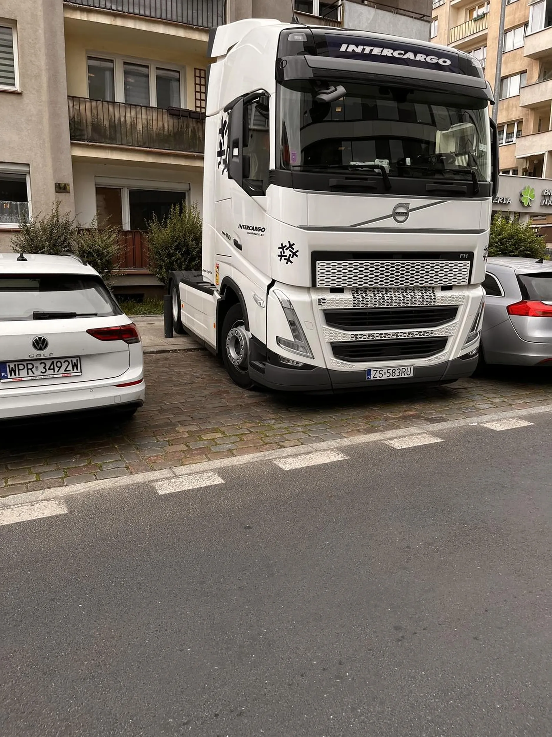 Krol parkingow zastawiajacy pol chodnika 6tonową bestią