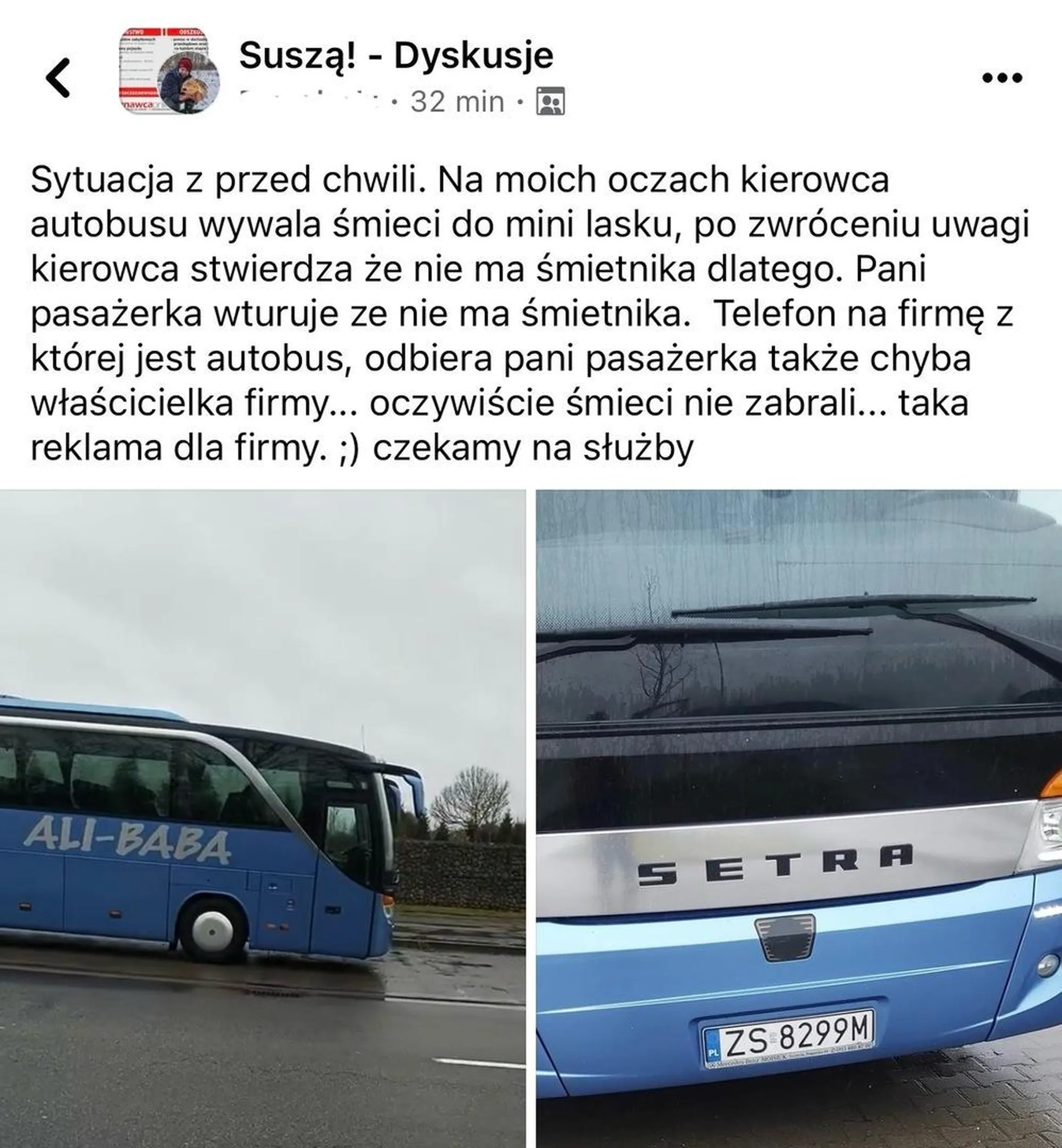 Kierowca autokaru śmieciarz wywala śmieci do lasu, właścicielka jeszcze temu przyklaskuje.