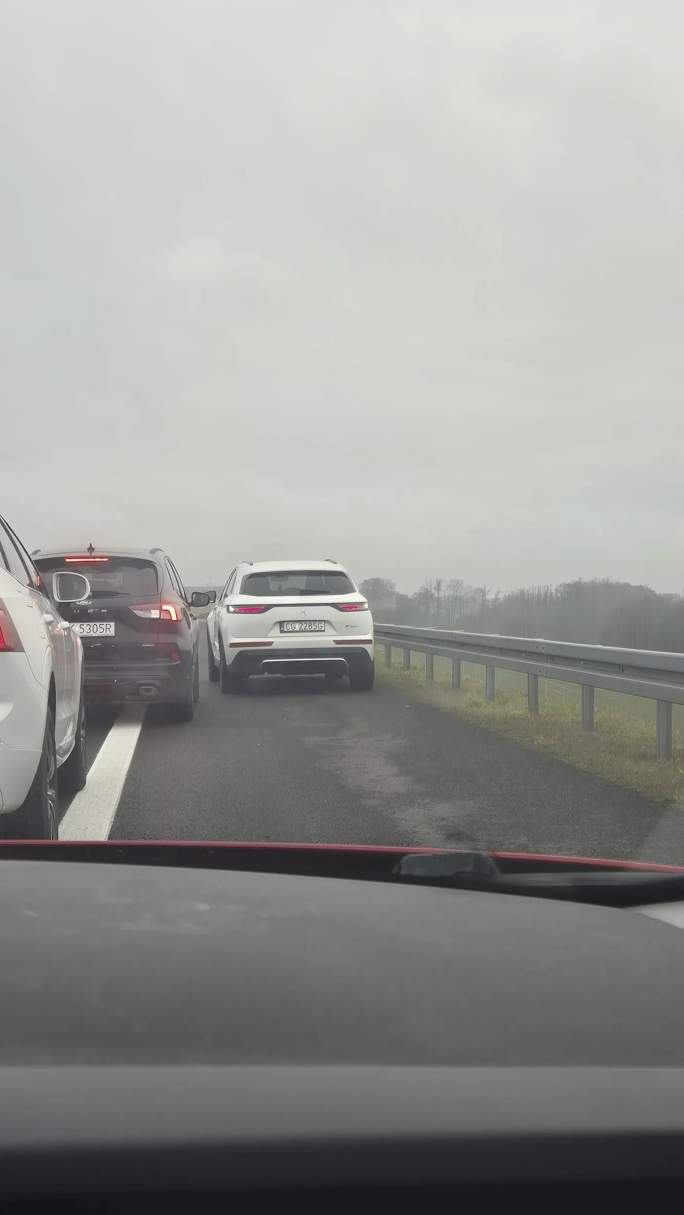 Jakiemuś burakowi bardzo się śpieszy w korku na autostradzie więc postanowił przejechać poboczem.