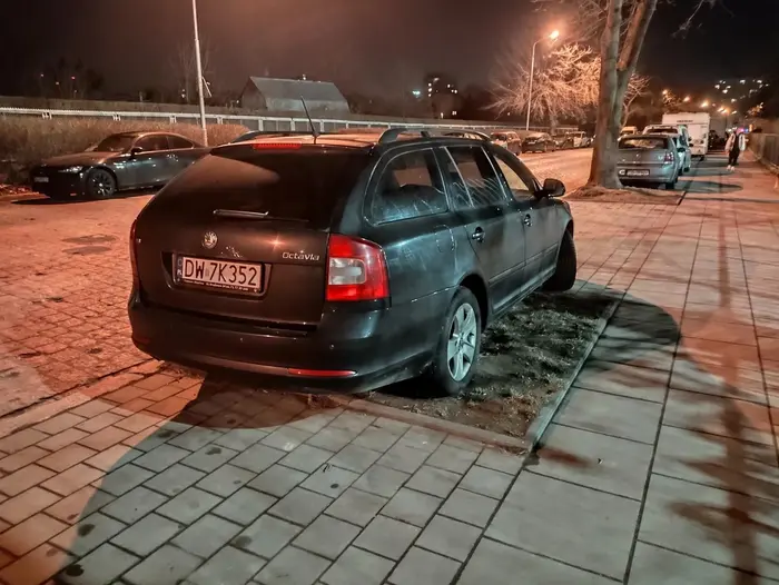 Po prostu musiał zaparkować na skromnym trawniku.