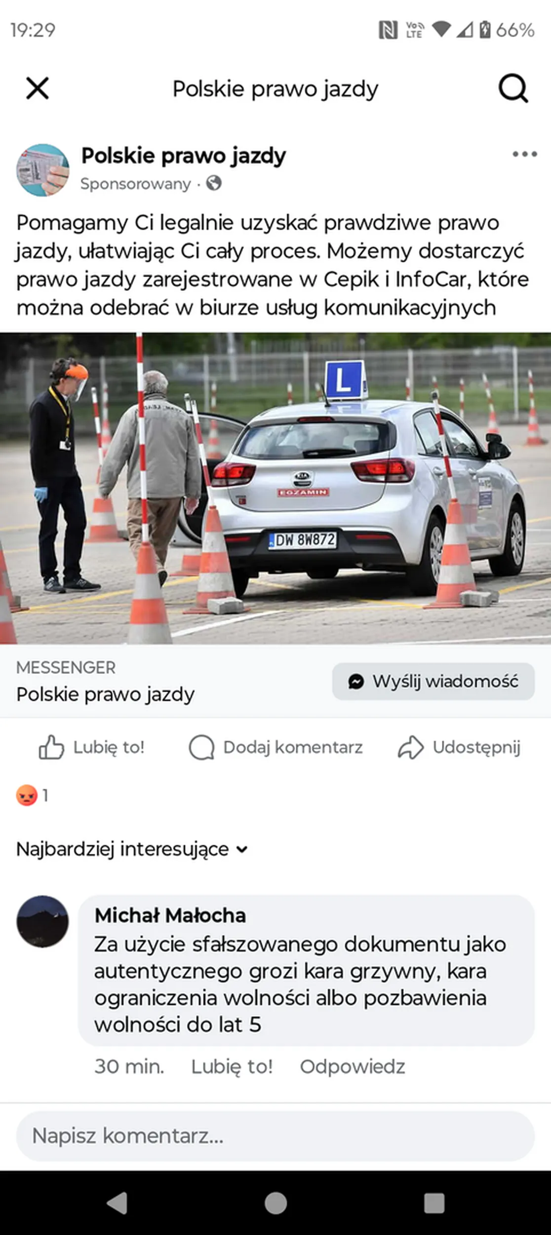 Wizerunek szkoły nauki jazdy jest używany na fałszywej stronie! Uwaga na scamerów