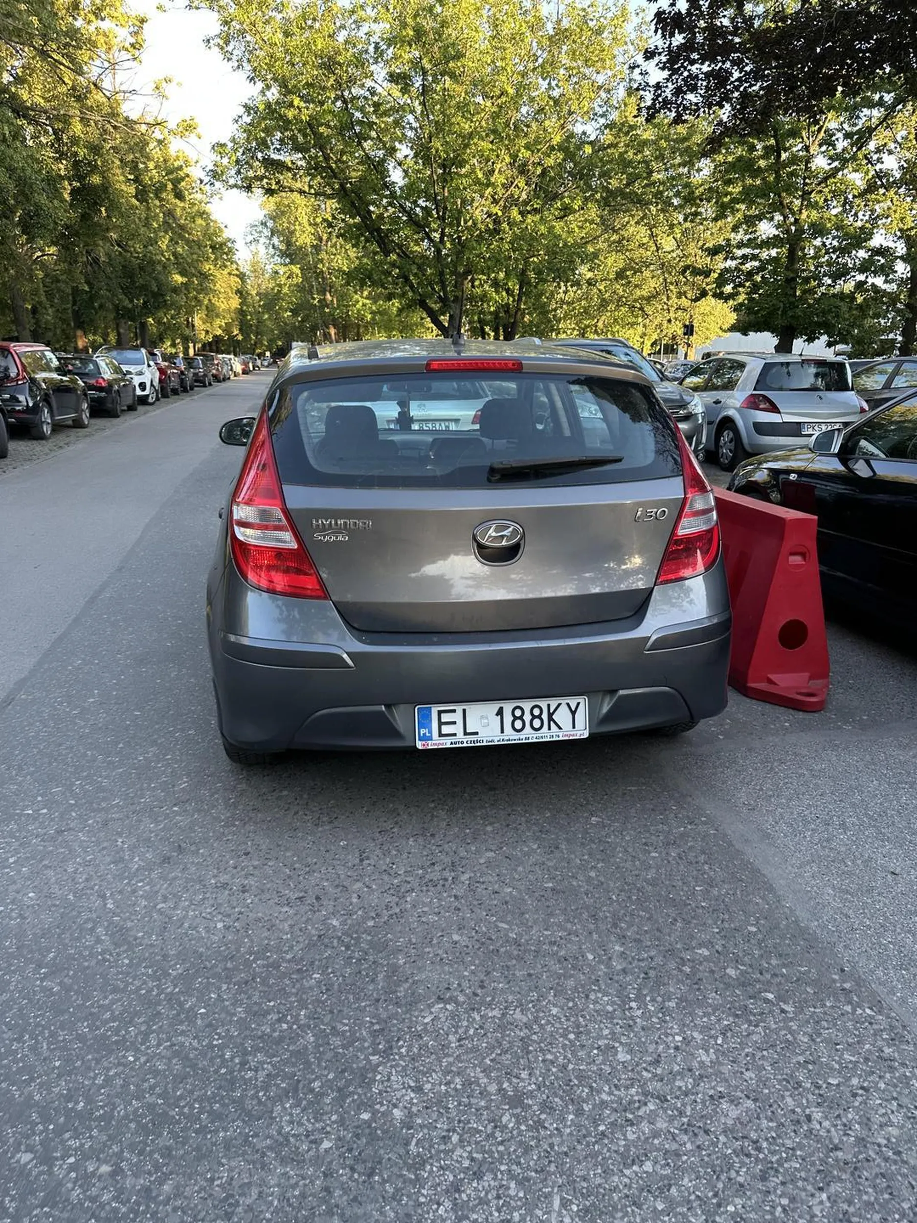 Karny kutas za parkowanie blokując drogę przy parkingu Aquapark Fala w Łodzi