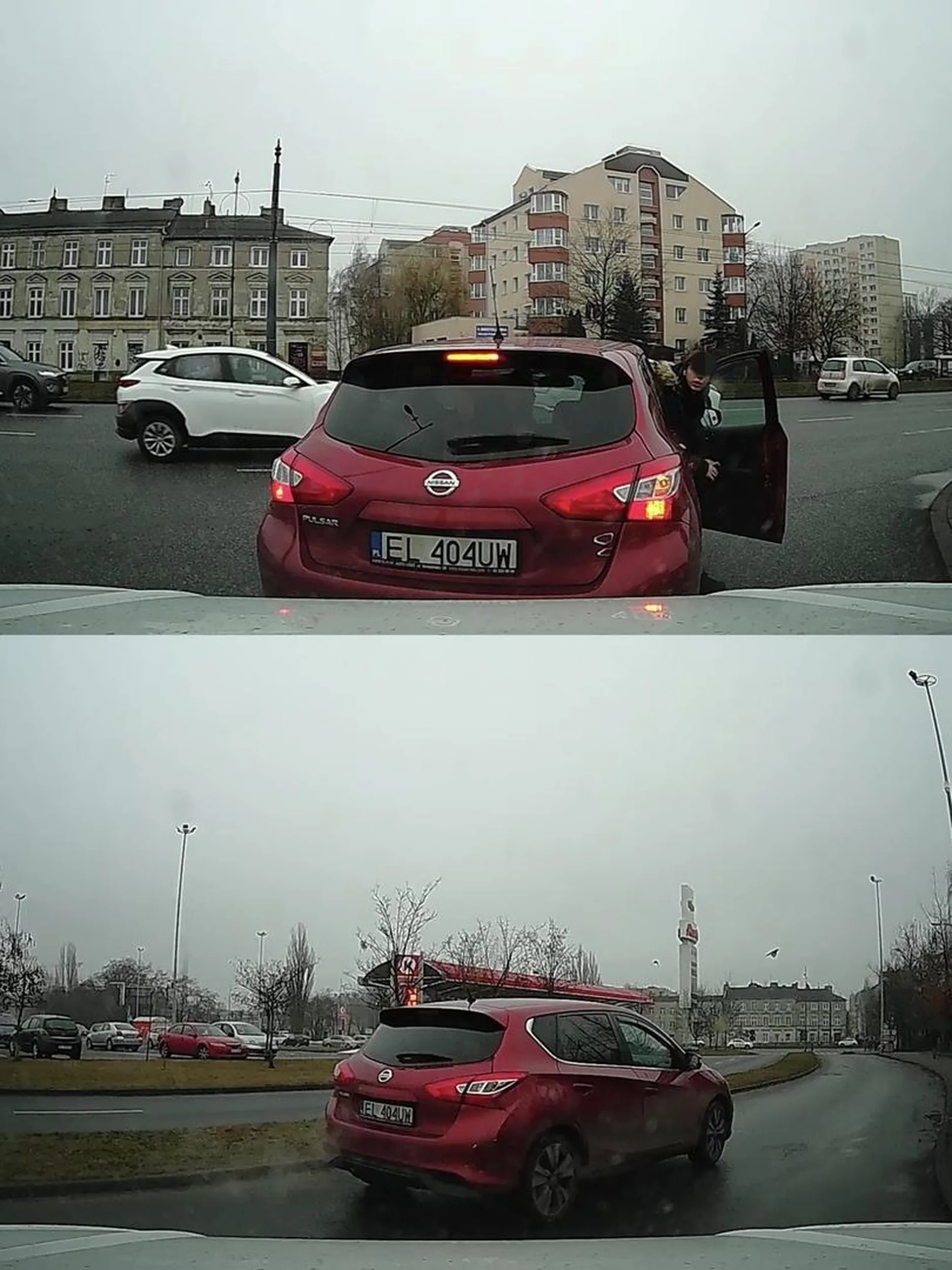 15:30, godziny szczytu, Synuś agresor wzór inteligencji, Matka z prawkiem z chipsów nie ustępuje pierwszeństwa, następnie blokuję wyjazd bo ona będzie skręcać 3 skrzyżowania dalej to już teraz musi się ustawić na skrajnym lewym pasie. Nauczcie się oboje do czego służą pasy rozbiegowe bo w głowie mało a do pyskowania pierwsi. Przez bezmyślność ustawiło się za mną  dodatkowe 5 samochodów - Gratulacje!