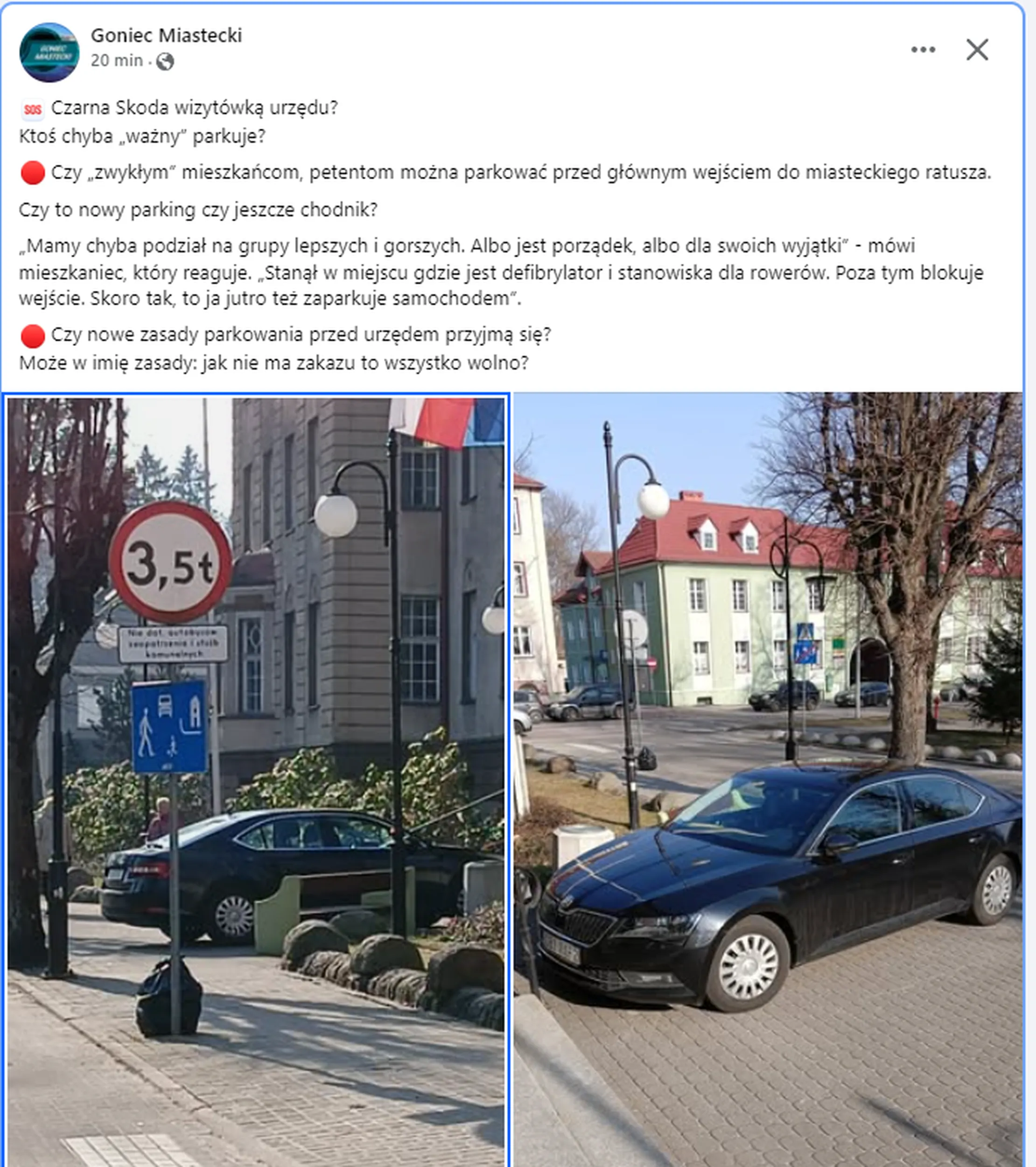 Parkuje na chodniku pod samym wejsciem do Urzędu Miejskiego w Miastku
