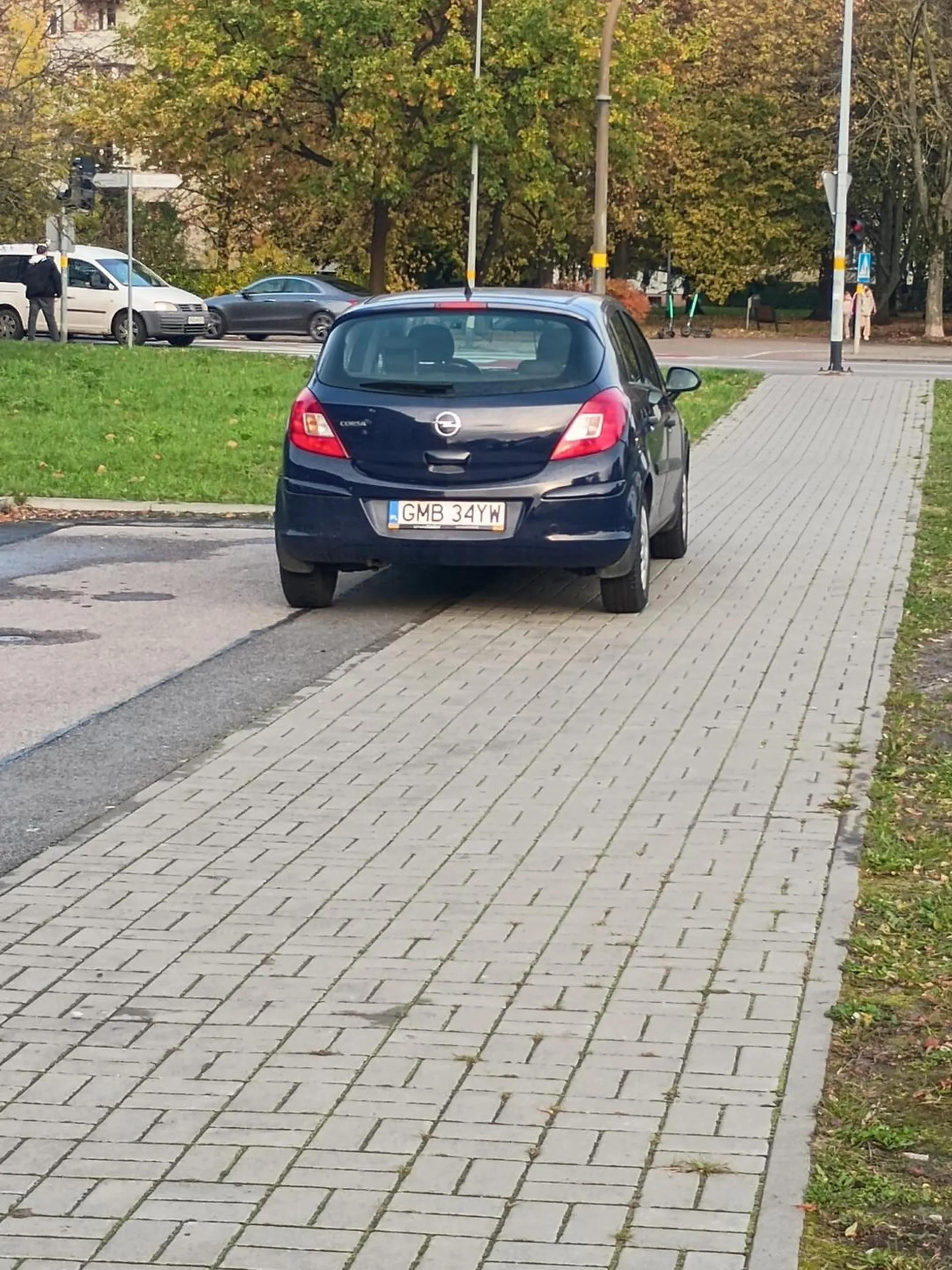 Zajęcie połowy chodnika, obok ślepa droga na której można spokojnie stanąć i nic się nie stanie, a szkoda bo taki ładny chodnik był a już kałuża się robi, no ale cóż na polskich drogach to coraz częstsze
