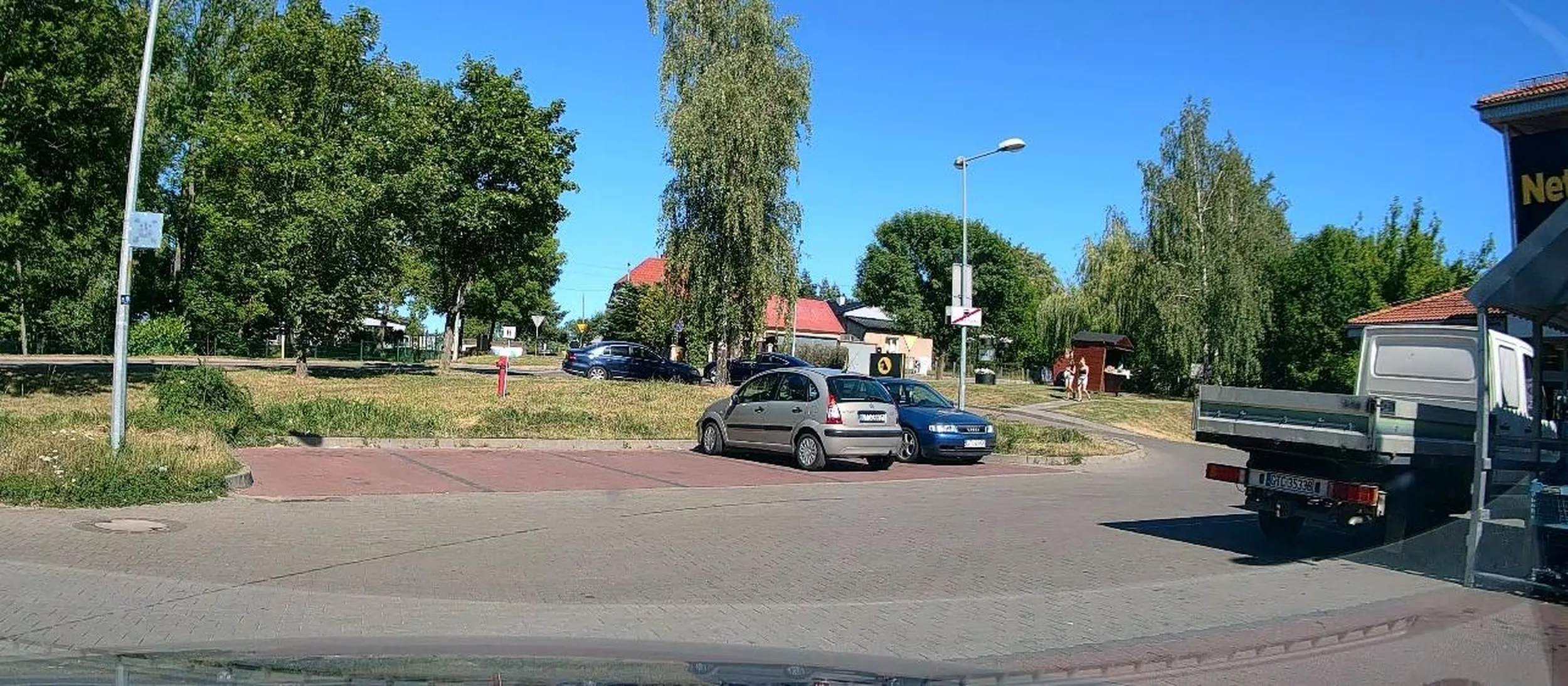 leniwy kierowca. co najmniej 80% miejsc parkingowych jest wolne a to coś musi zaparkować gdziekolwiek byle bliżej wejścia do sklepu