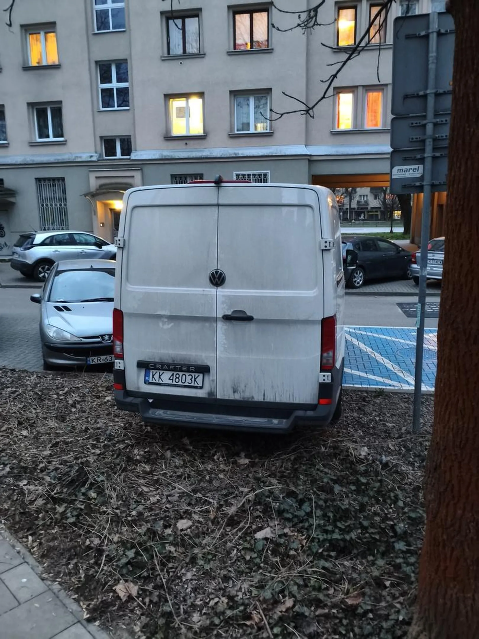 Baran nie dość, że parkuje na miejscu dla inwalidy to jeszcze na terenie zielonym...